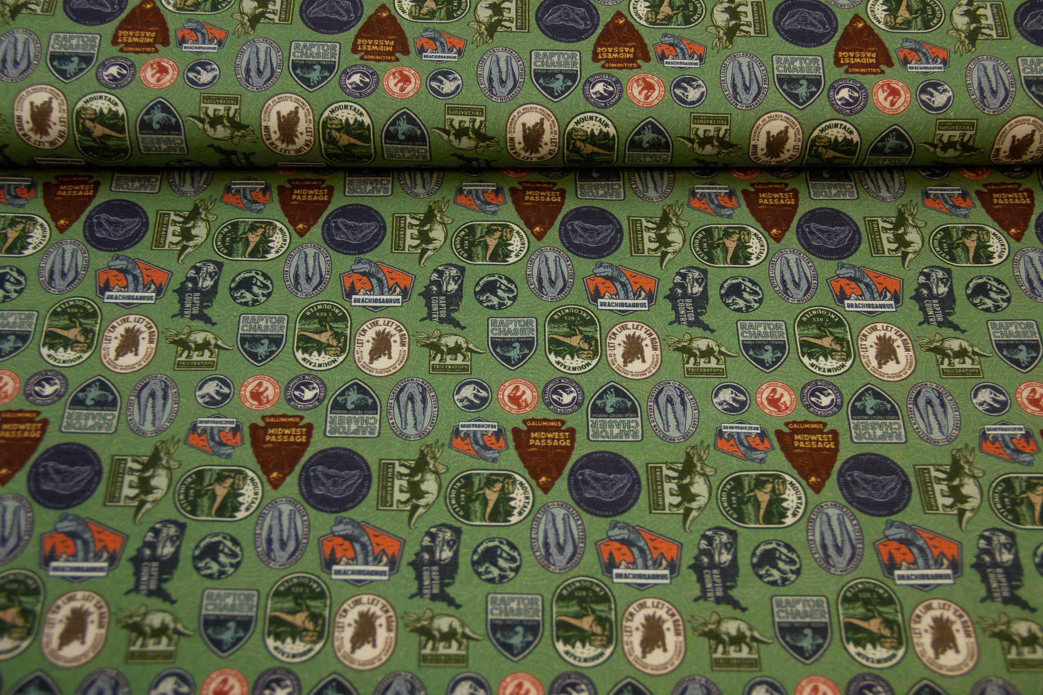 Baumwollwebware, Jurassic Park, grün, 0,5 m