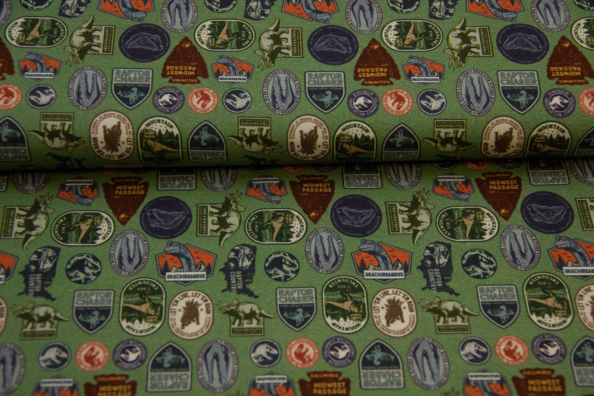 Baumwollwebware, Jurassic Park, grün, 0,5 m