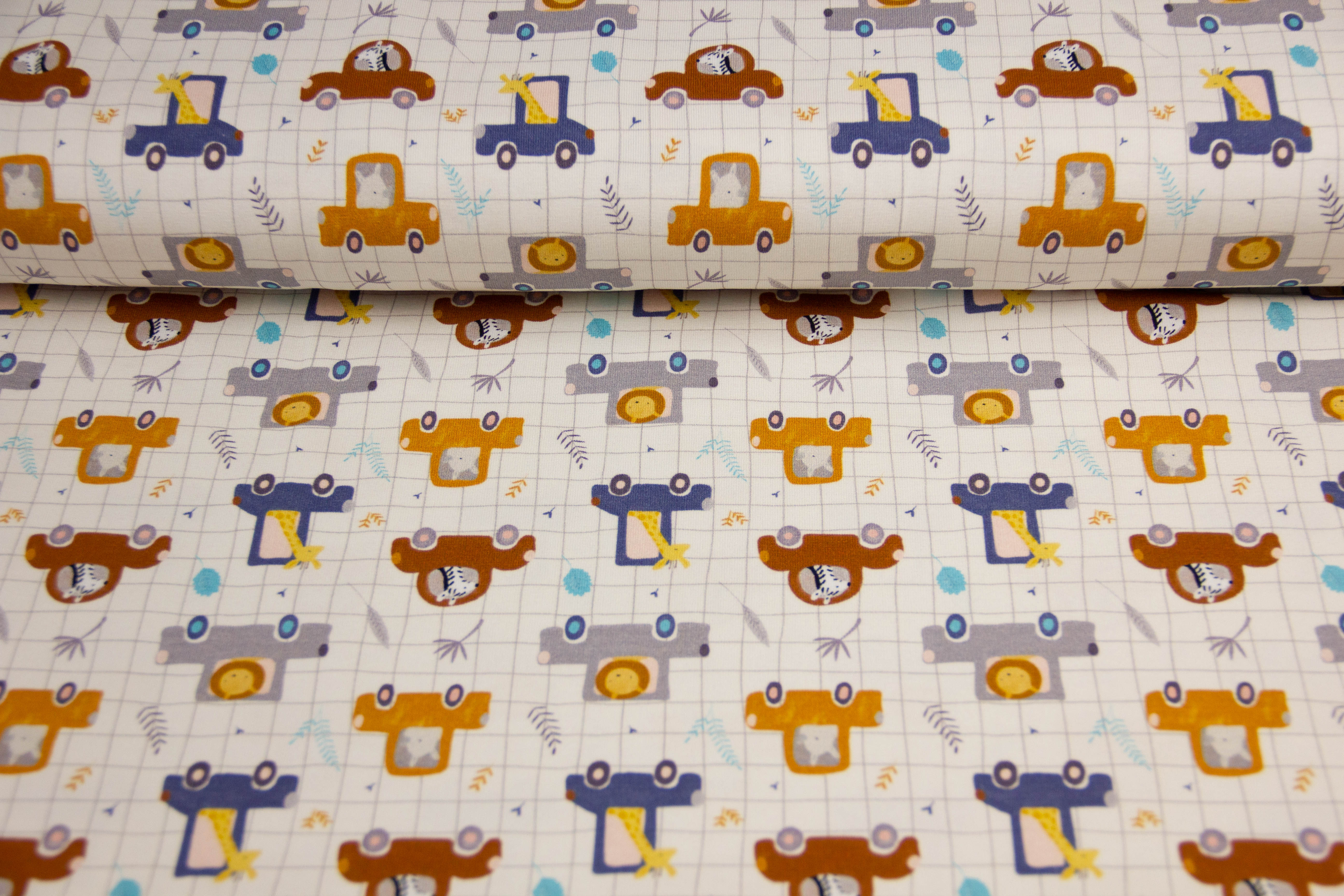 Restmenge 1 Meter Jersey mit Autos, FrÀulein von Julie, beige