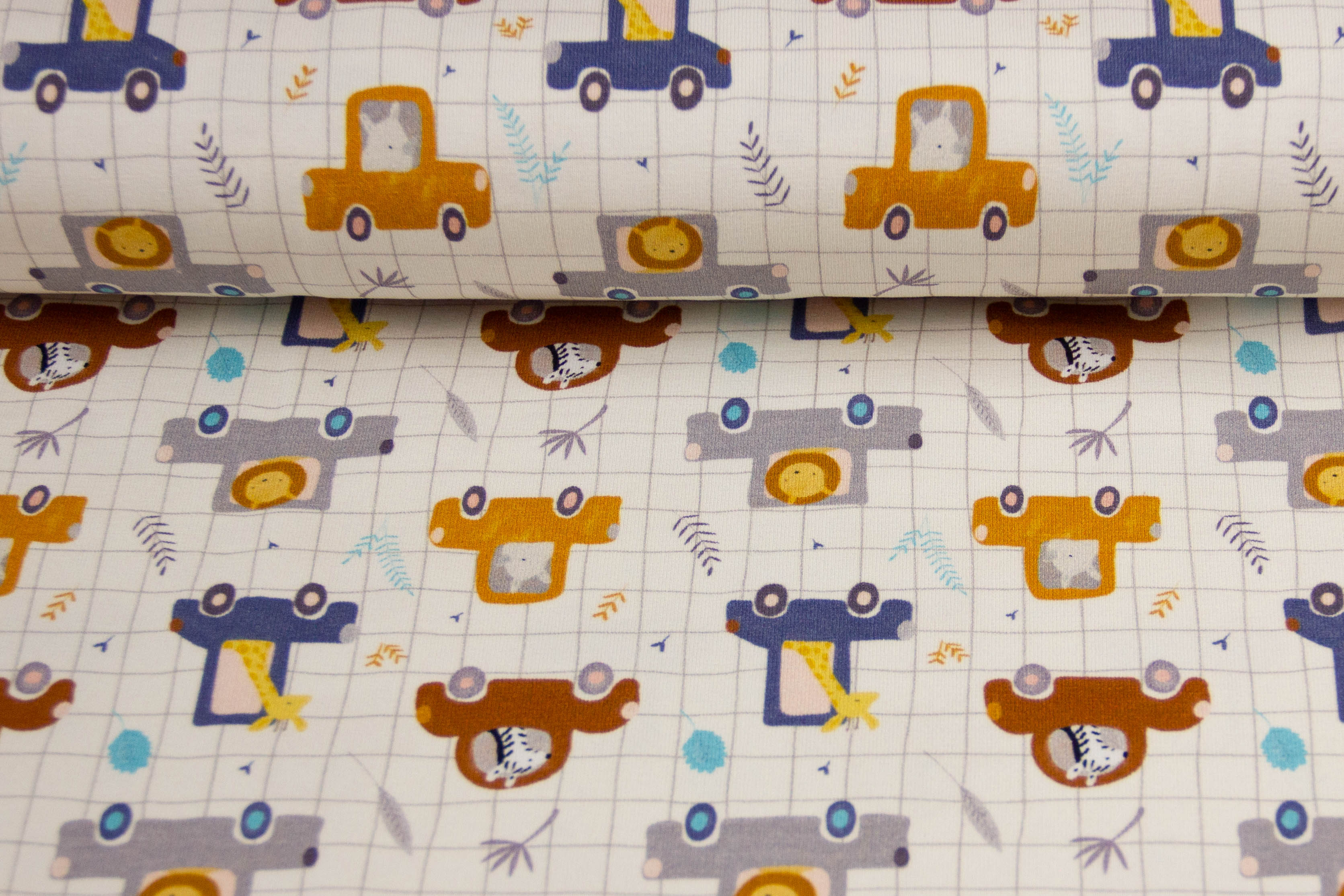 Restmenge 1 Meter Jersey mit Autos, FrÀulein von Julie, beige