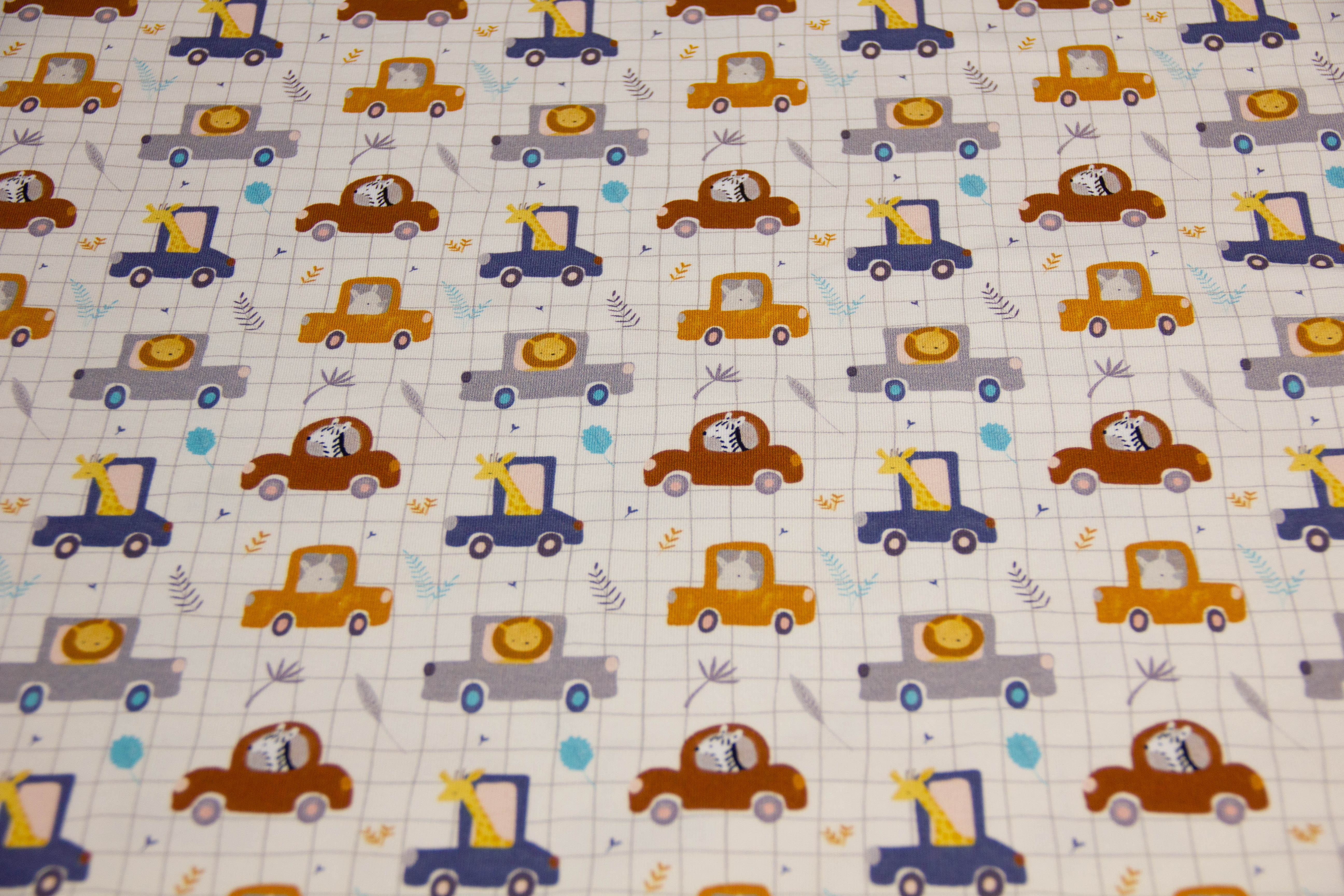 Restmenge 1 Meter Jersey mit Autos, FrÀulein von Julie, beige