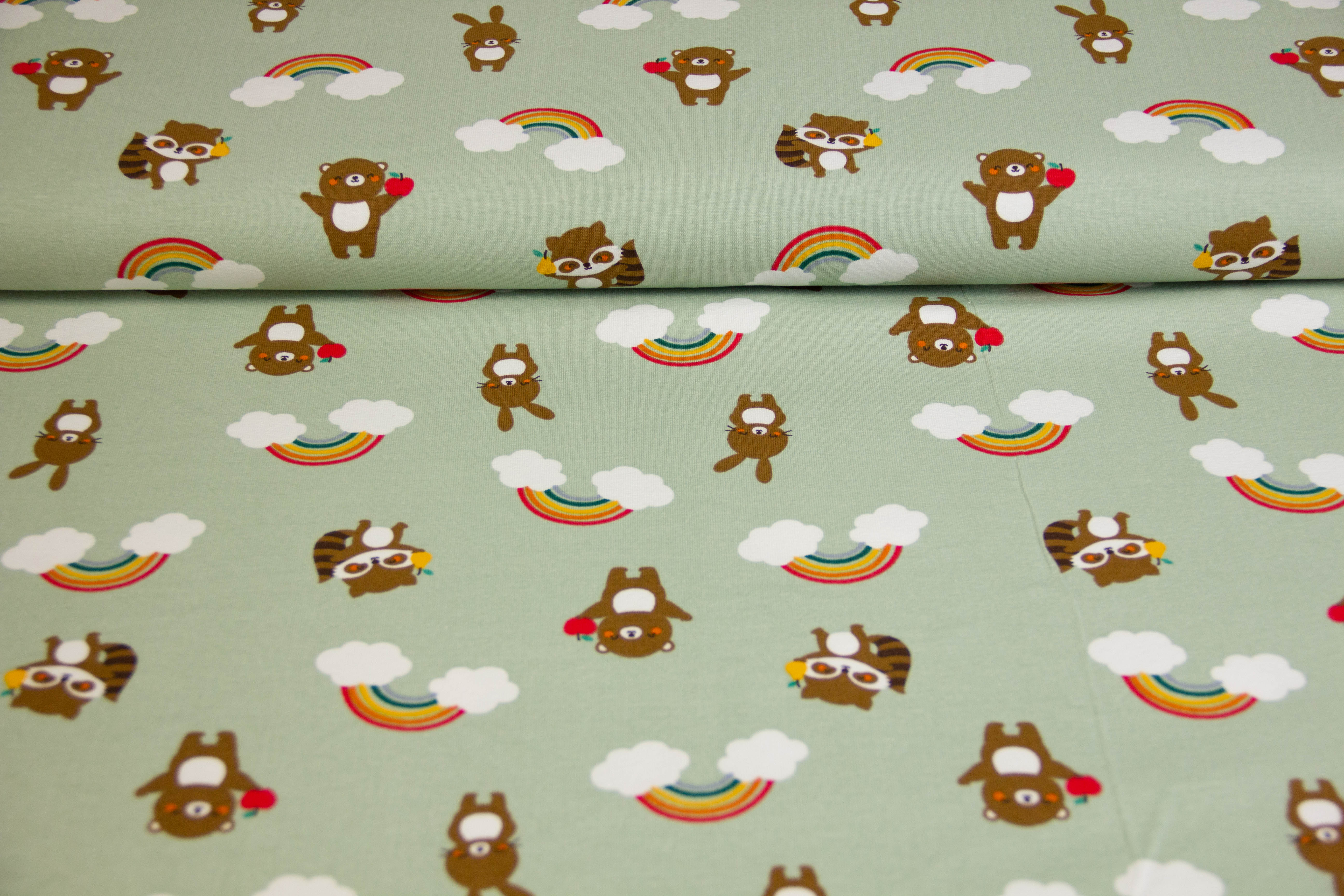 Jersey mit Bären und Regenbogen, altgrün, 0,5 m