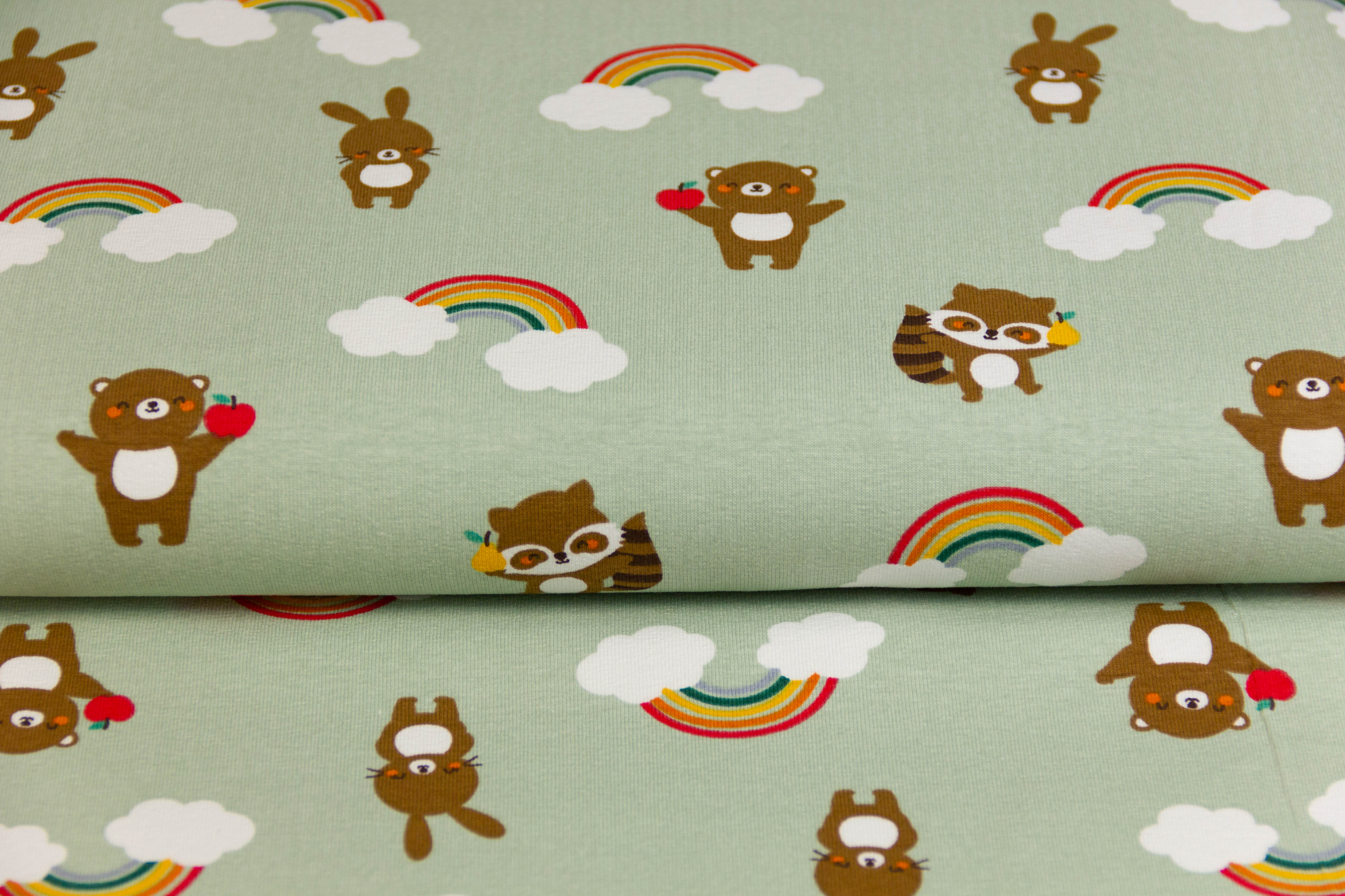Jersey mit Bären und Regenbogen, altgrün, 0,5 m