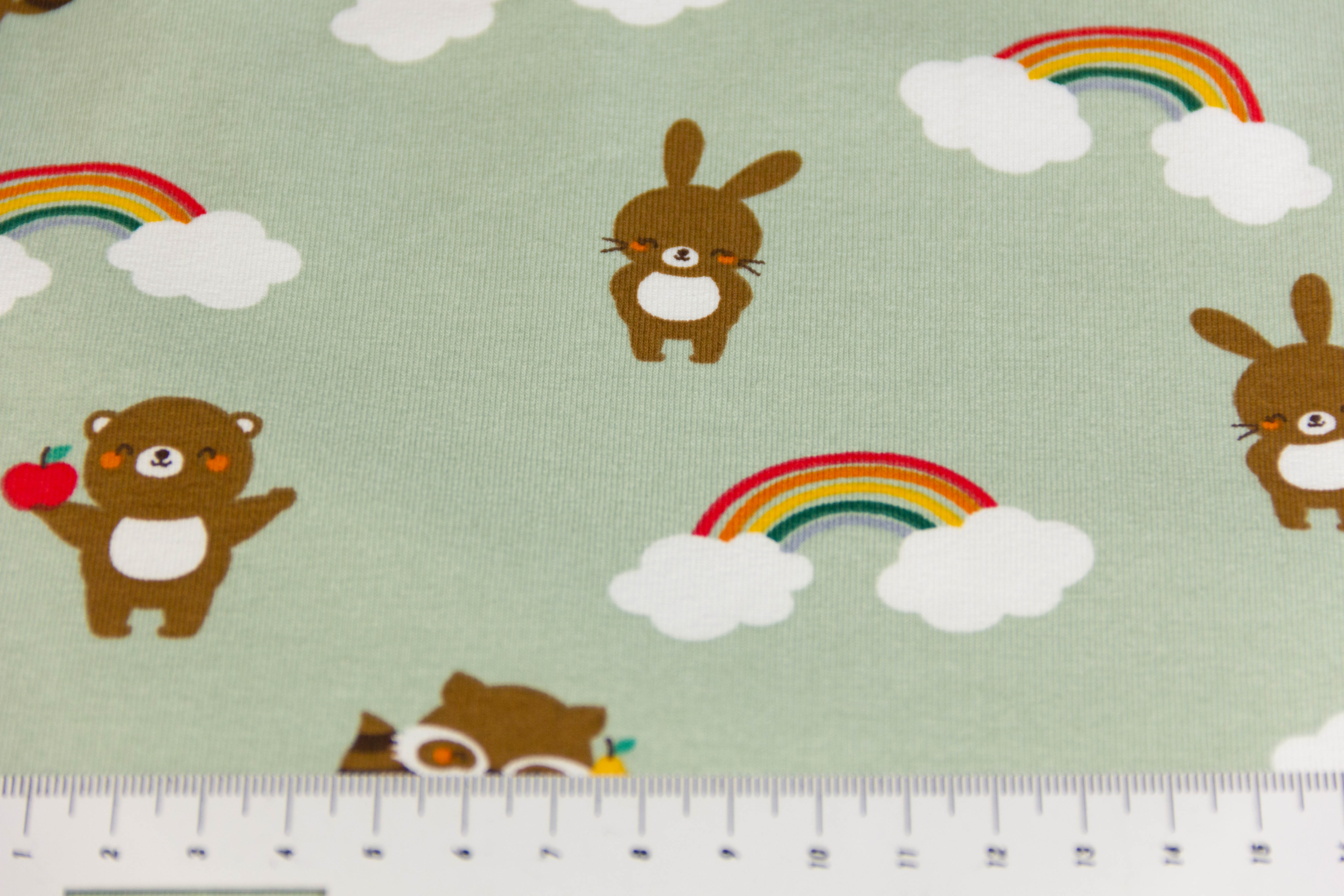 Jersey mit Bären und Regenbogen, altgrün, 0,5 m