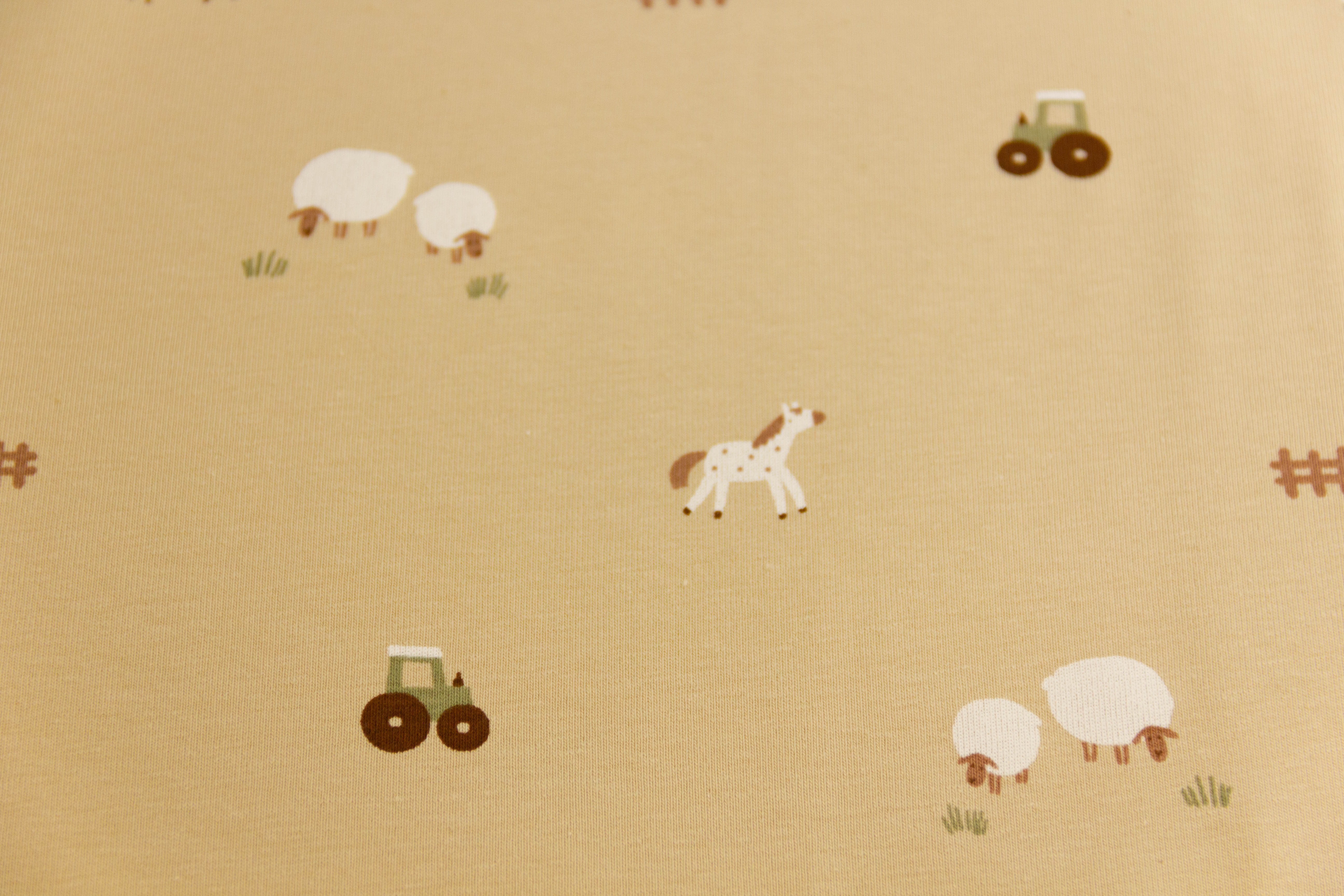Restmenge 95 cm Jersey Bauernhof, beige, braun