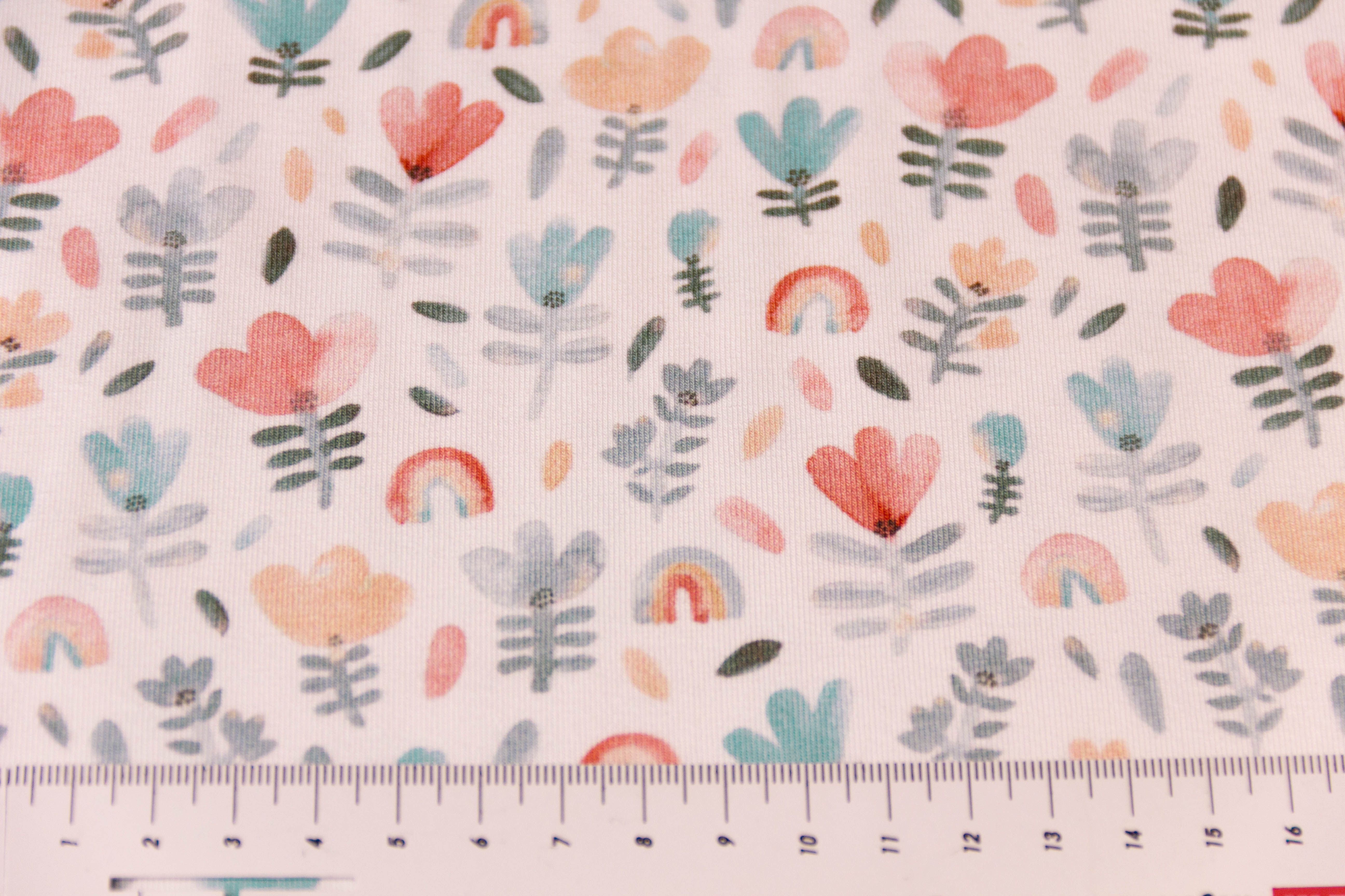 Jersey mit Blumen, ecru, 0,5 m
