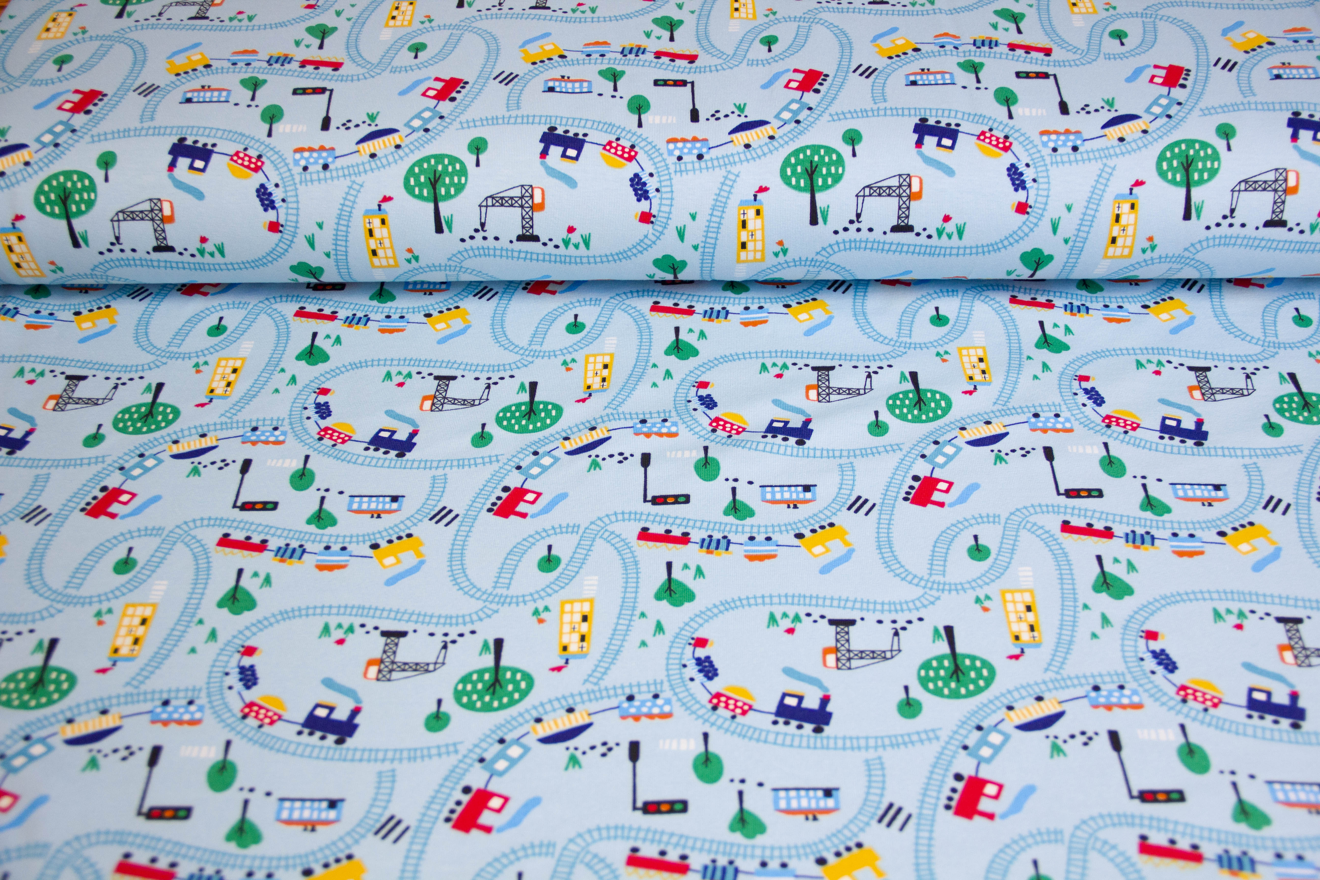 Jersey mit Eisenbahn, hellblau, 0,5 m