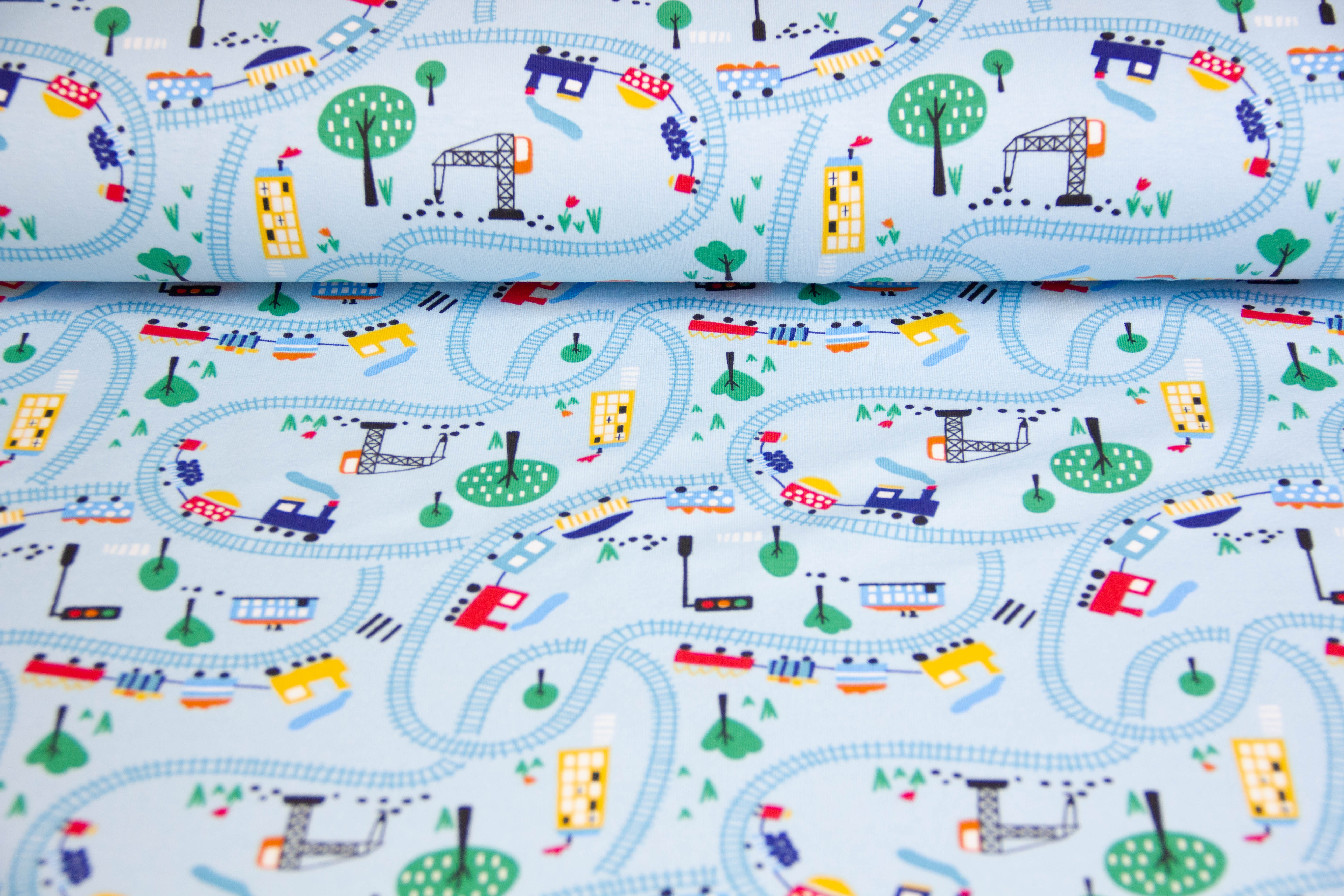 Jersey mit Eisenbahn, hellblau, 0,5 m