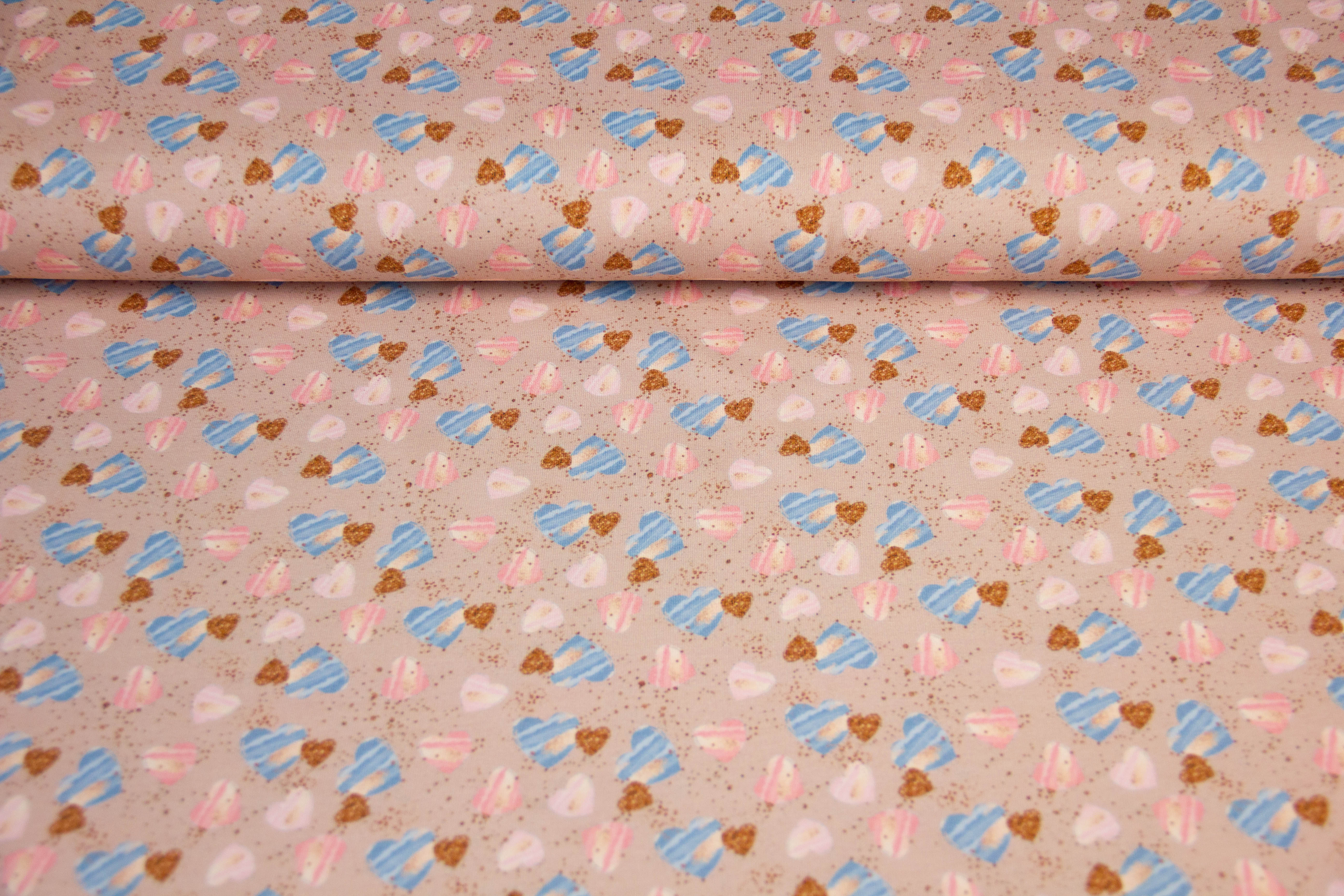 Jersey mit Herzen, altrosa, 0,5 m