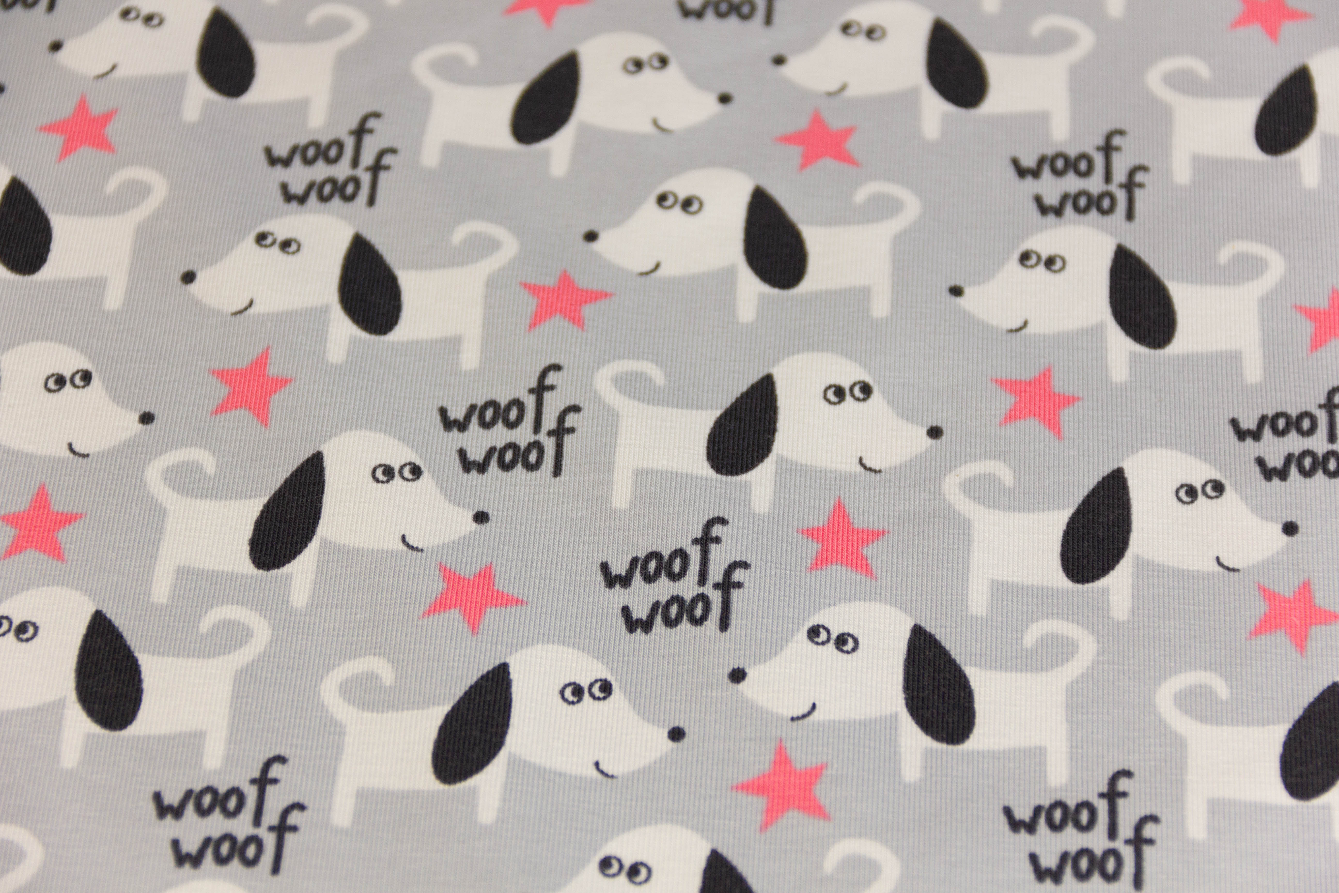 Stoffpaket Jersey + Bündchen mit Hunden, grau, schwarz
