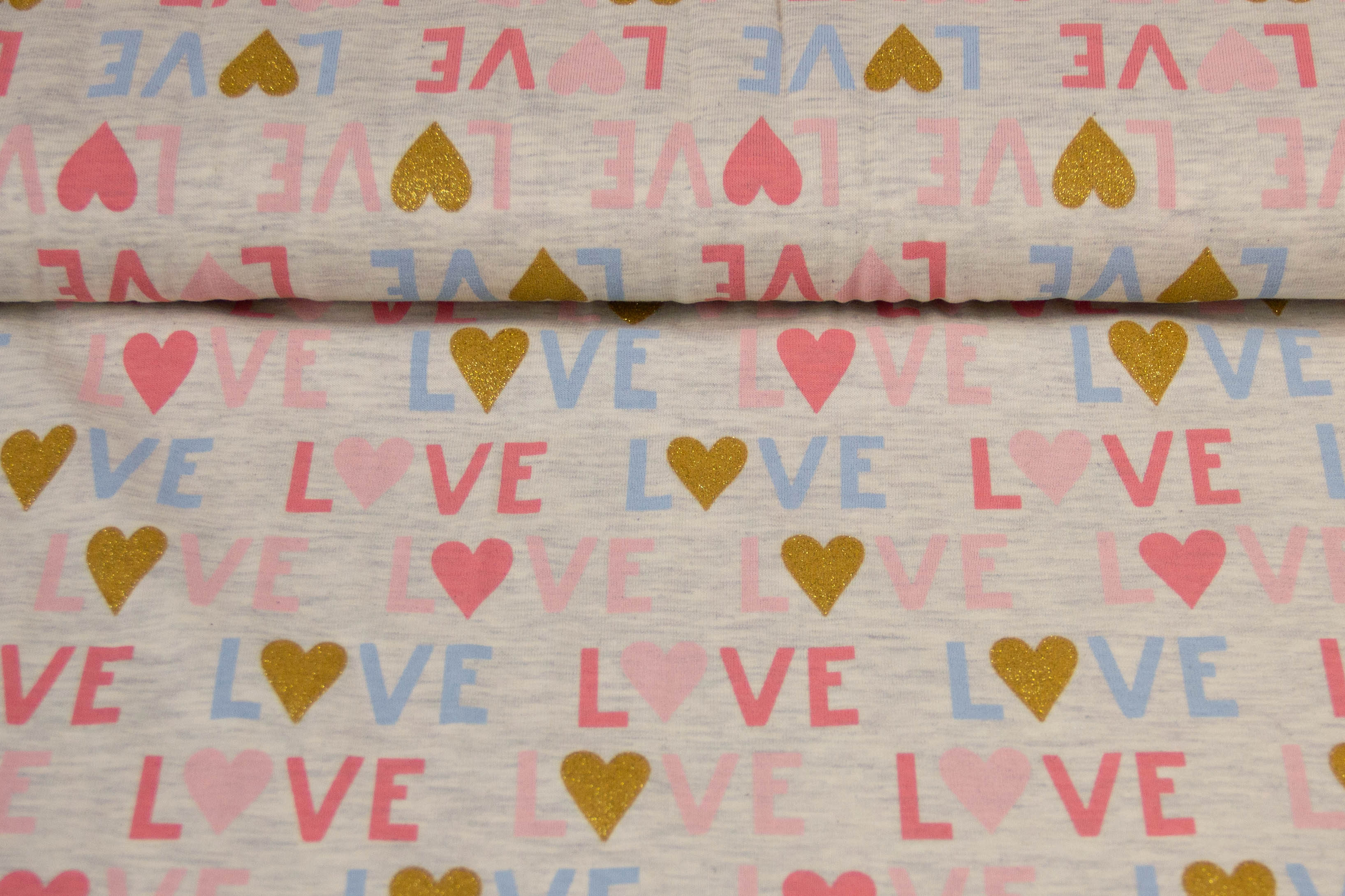 Stoffpaket Jersey "Love", beige meliert, rosa