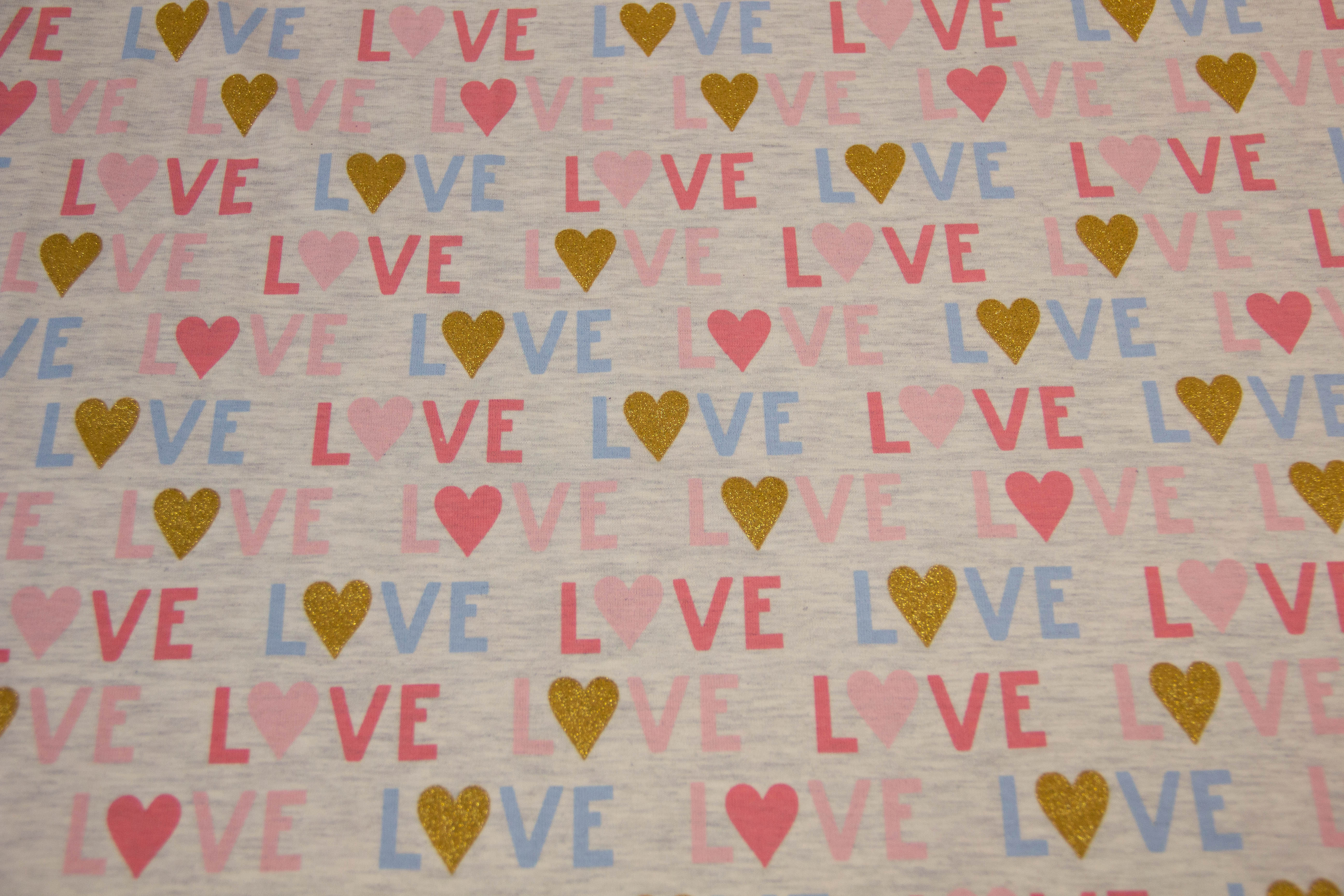 Stoffpaket Jersey "Love", beige meliert, rosa