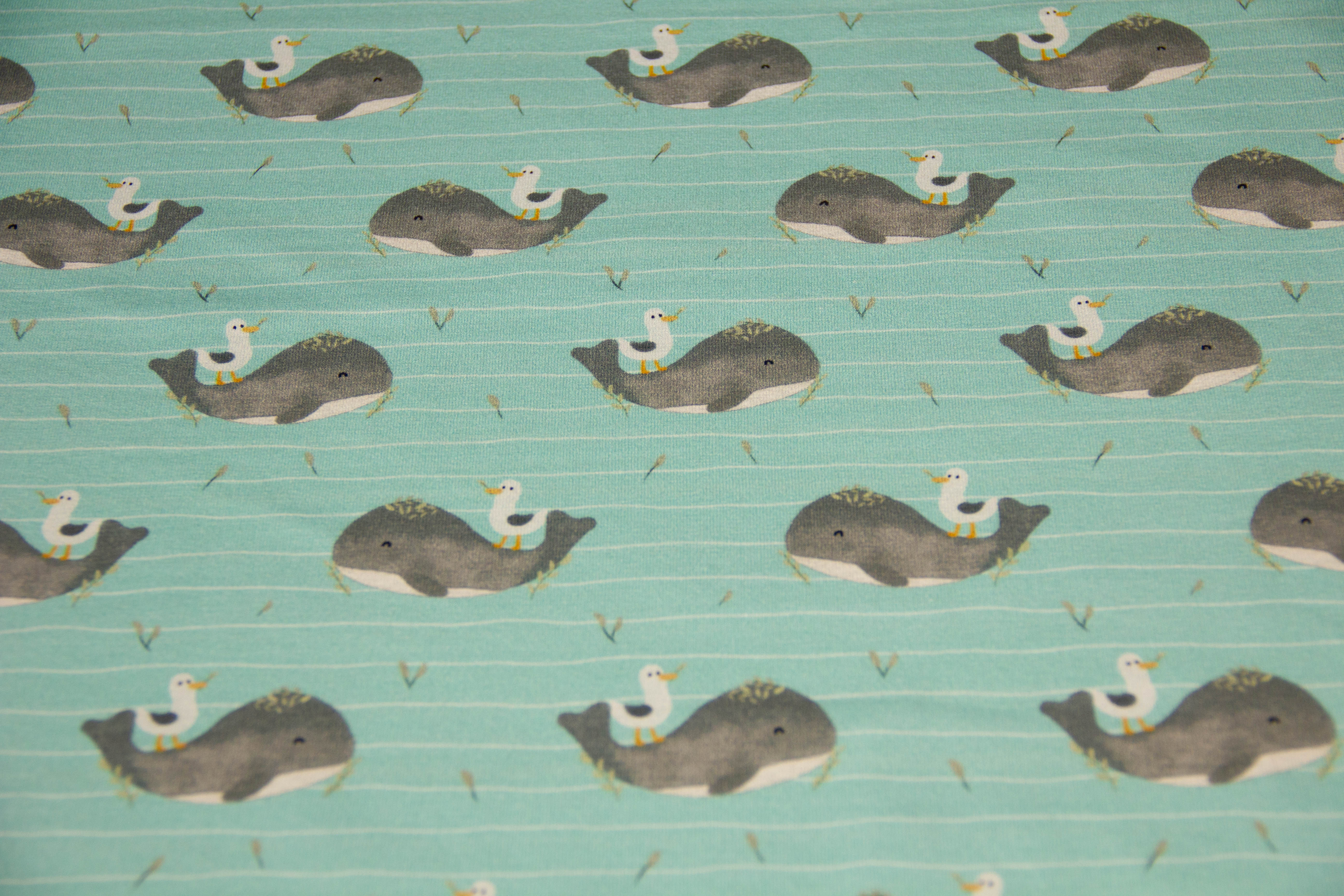 Jersey mit süßen Walen und Möwen, mint, 0,5 m