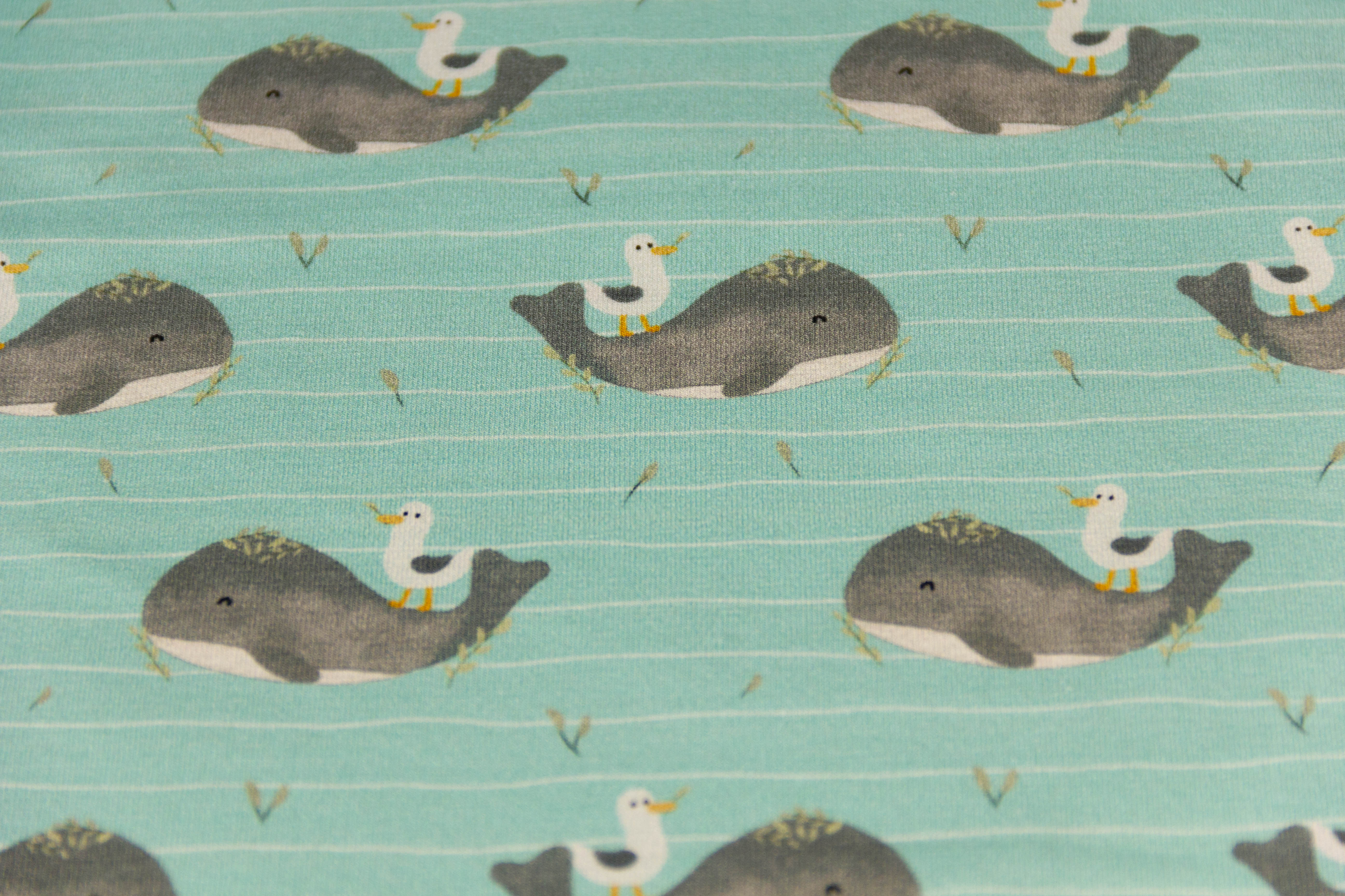 Jersey mit süßen Walen und Möwen, mint, 0,5 m