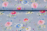 Jersey Aquarell mit Blumen, blau, 0,5 m