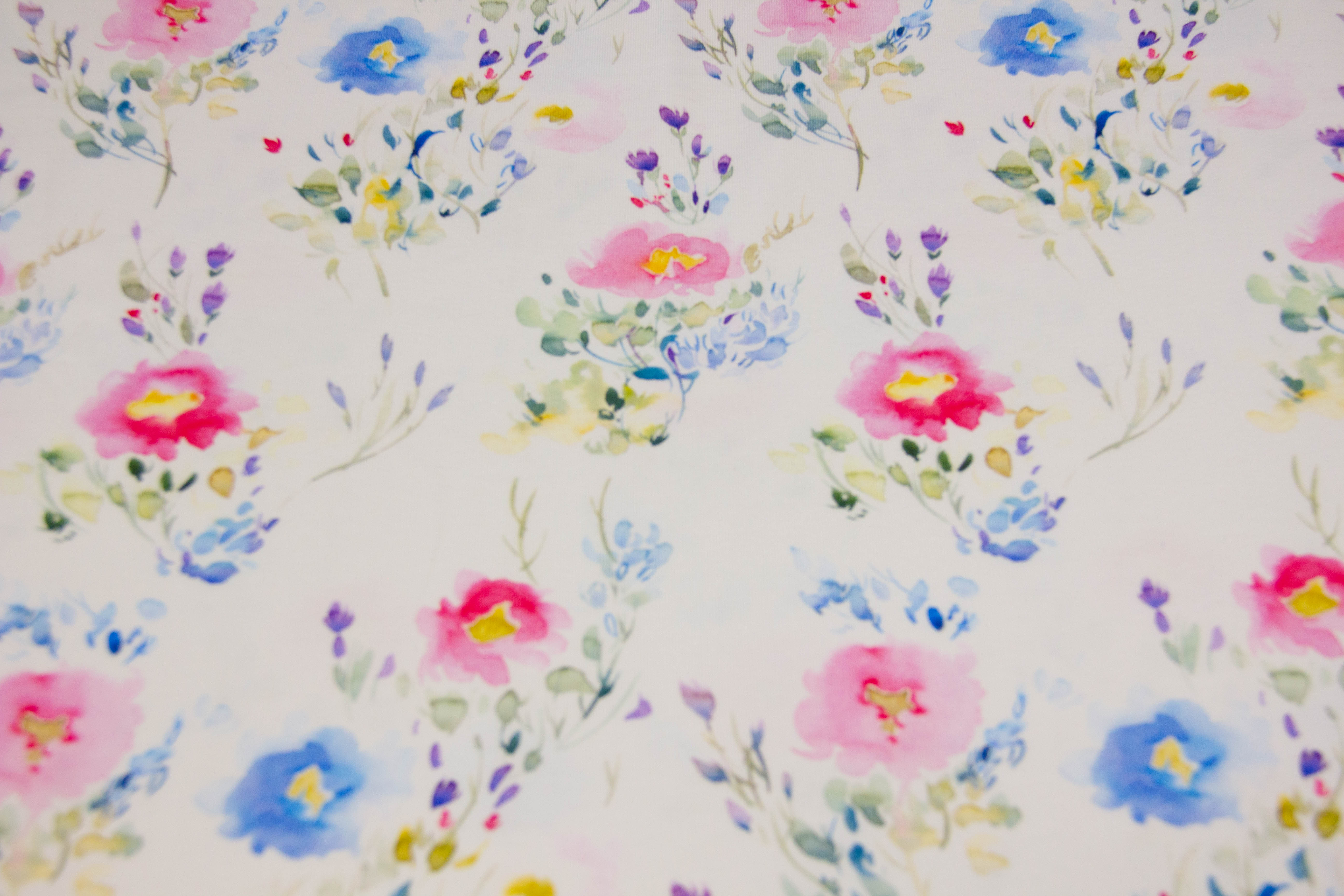 Stoffpaket Jersey + Bündchen mit Aquarell Blumen, pink
