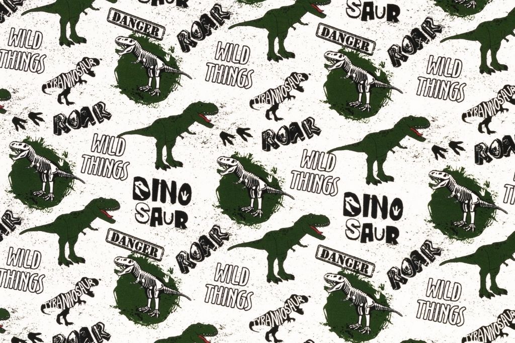 Stoff mit Dinosauriern weiß
