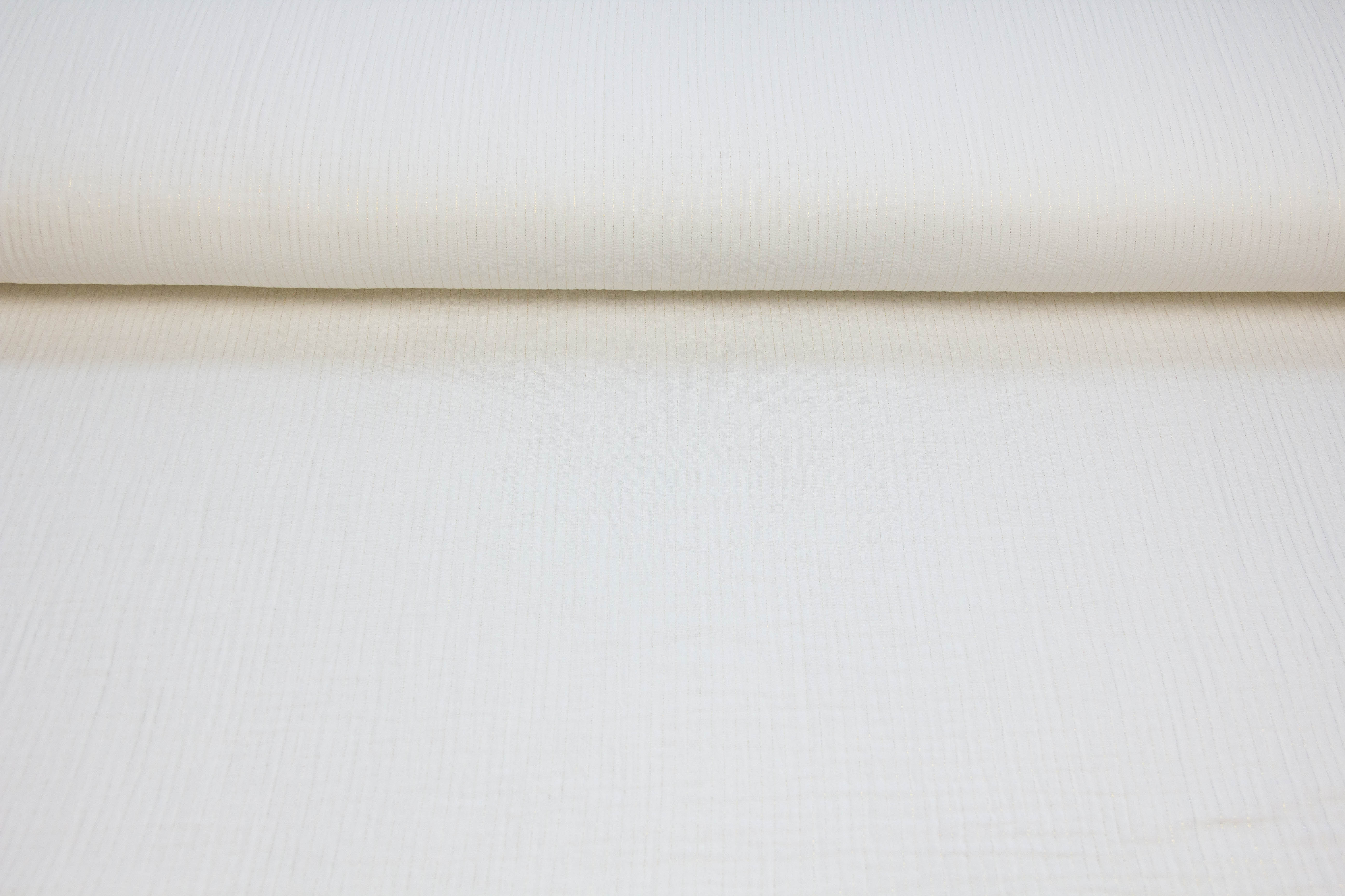 0,5 m Musselin, Double Gauze, ecru, mit goldenen Streifen