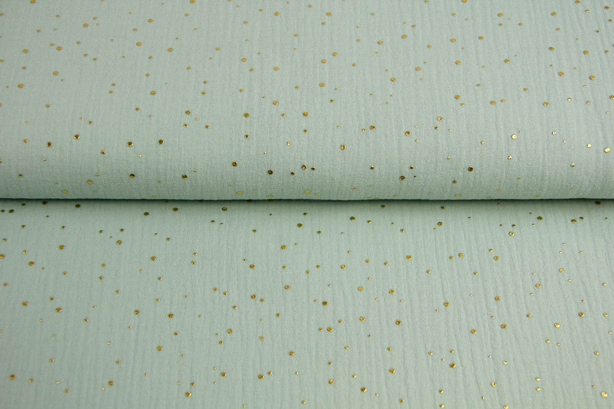 0,5 m Musselin, Double Gauze, Baumwollstoff, mint, hellmint, mit goldenen Punkten
