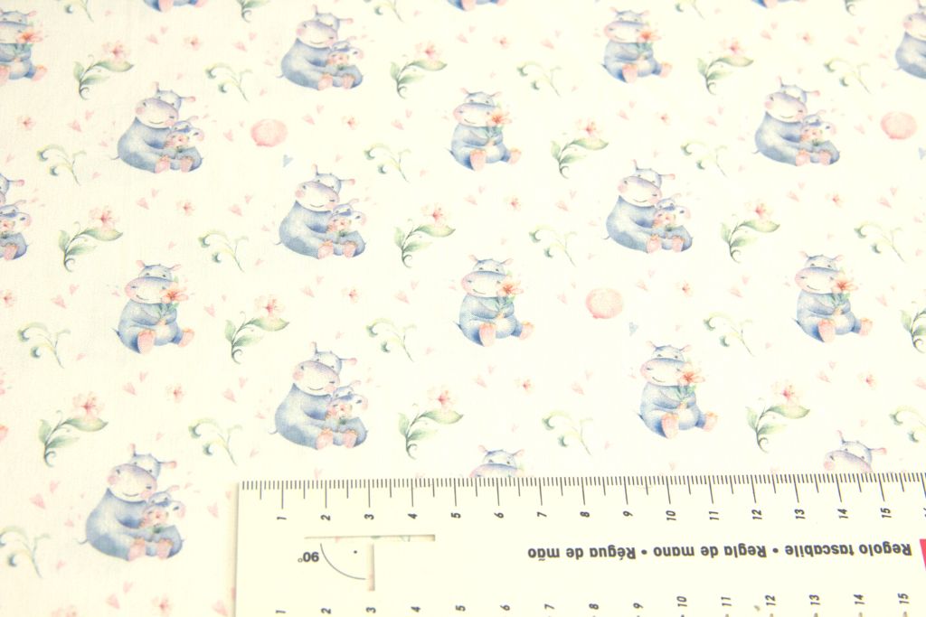 Baumwollwebware, Nilpferde, ecru, 0,5 m