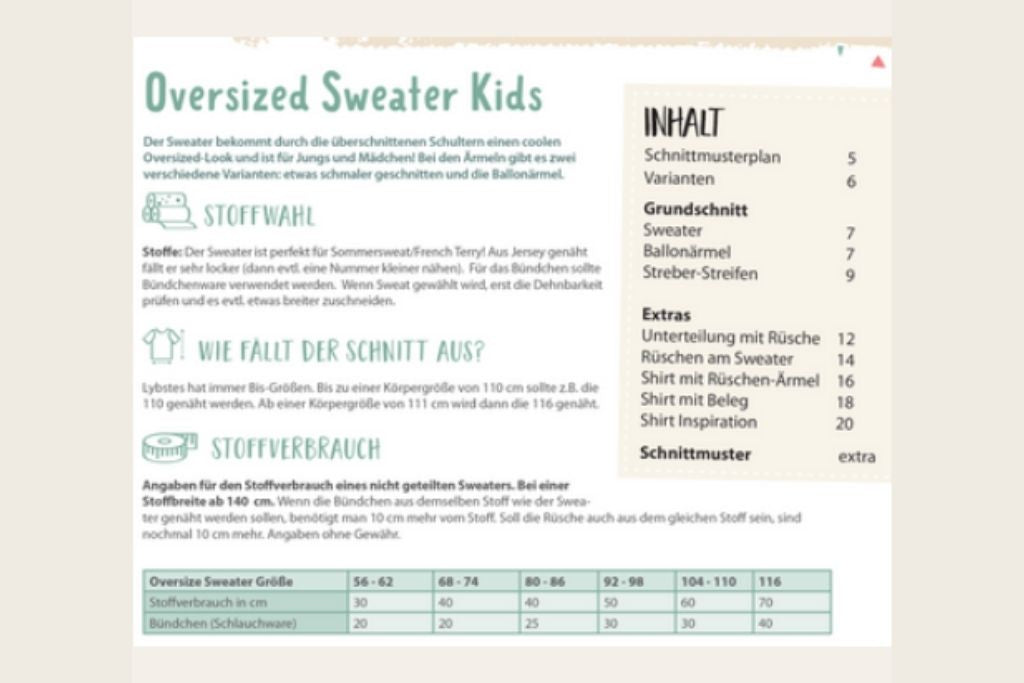 Papierschnittmuster "Oversized Sweater" von Lybstes (Gr. 56-116)
