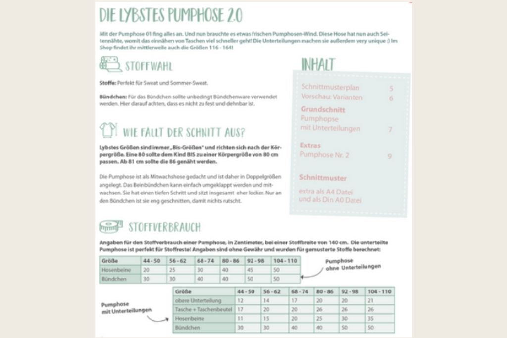 Papierschnittmuster Pumphose 2.0 von Lybstes (Gr. 44-110)