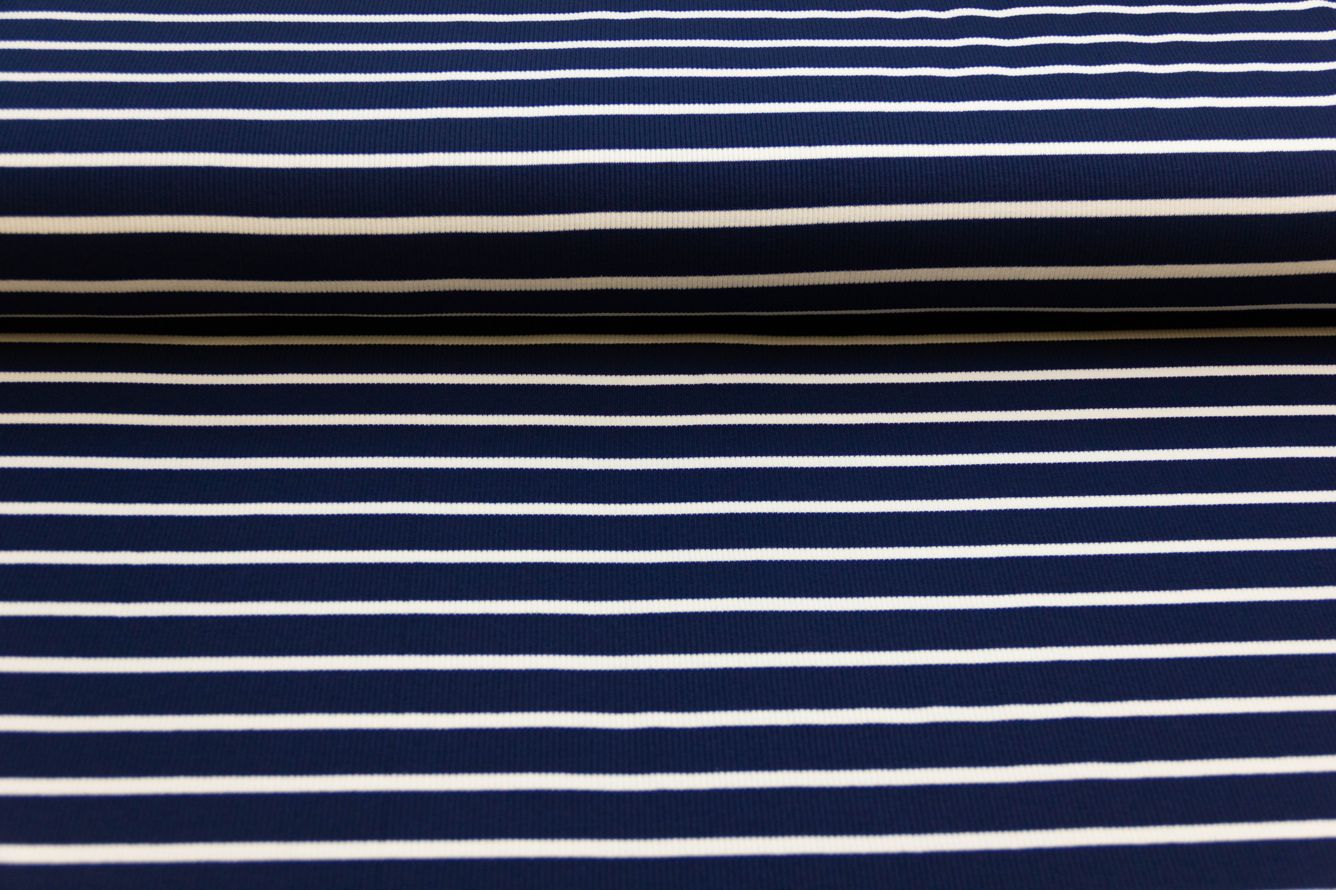 Rib Jersey, Rippenjersey gestreift, marine, weiß, 0,5 m