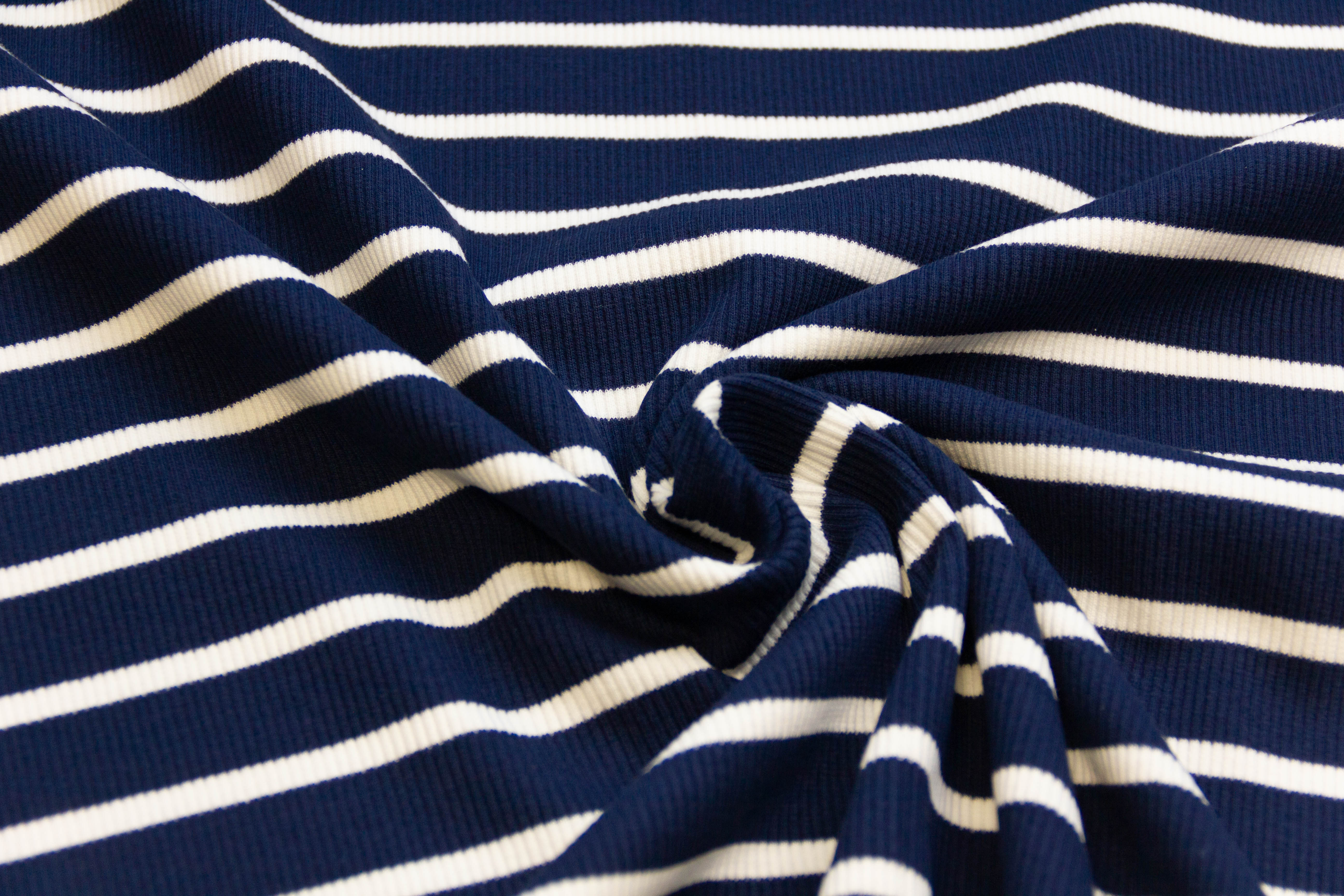 Rib Jersey, Rippenjersey gestreift, marine, weiß, 0,5 m