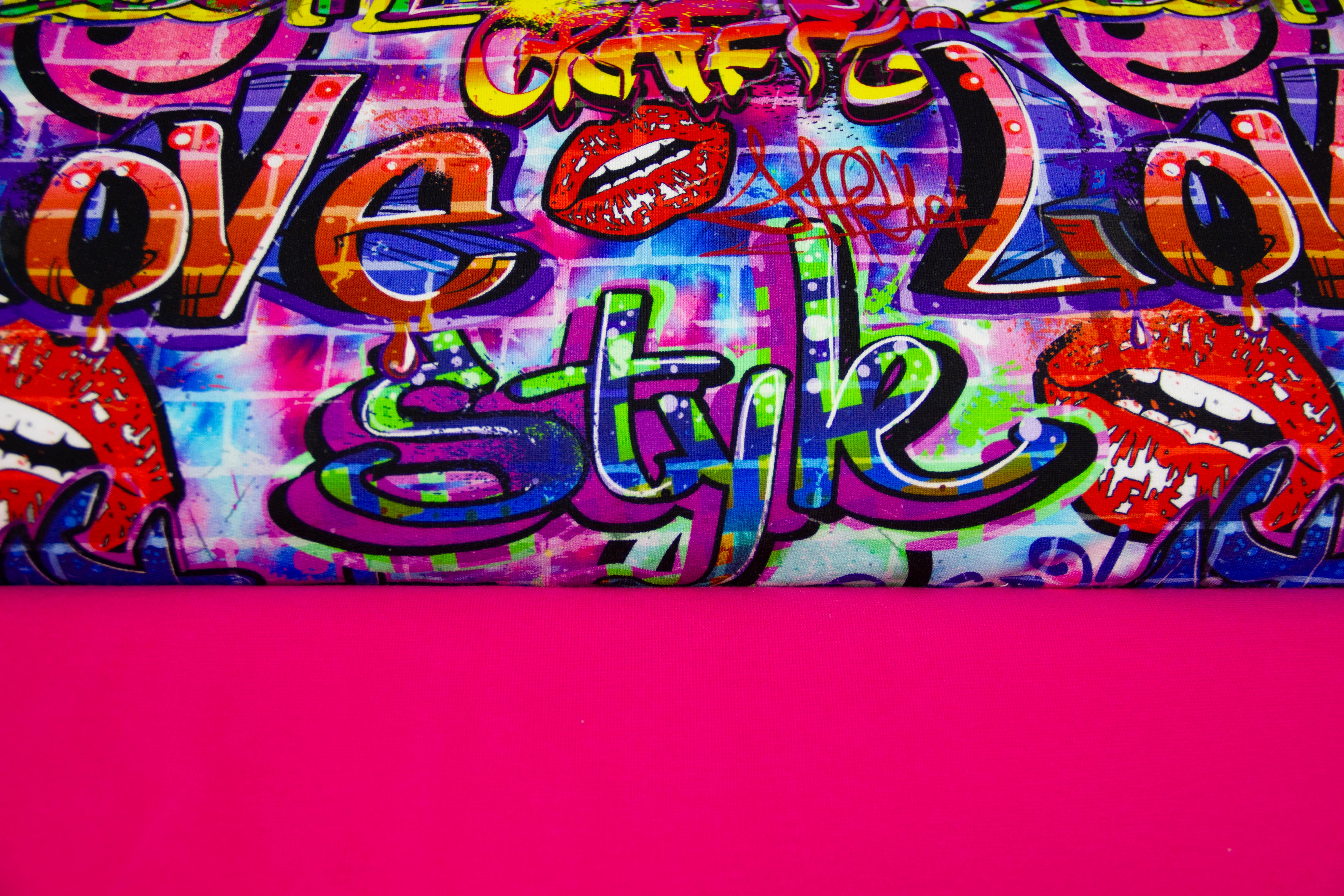 Stoffpaket French Terry Graffiti, pink