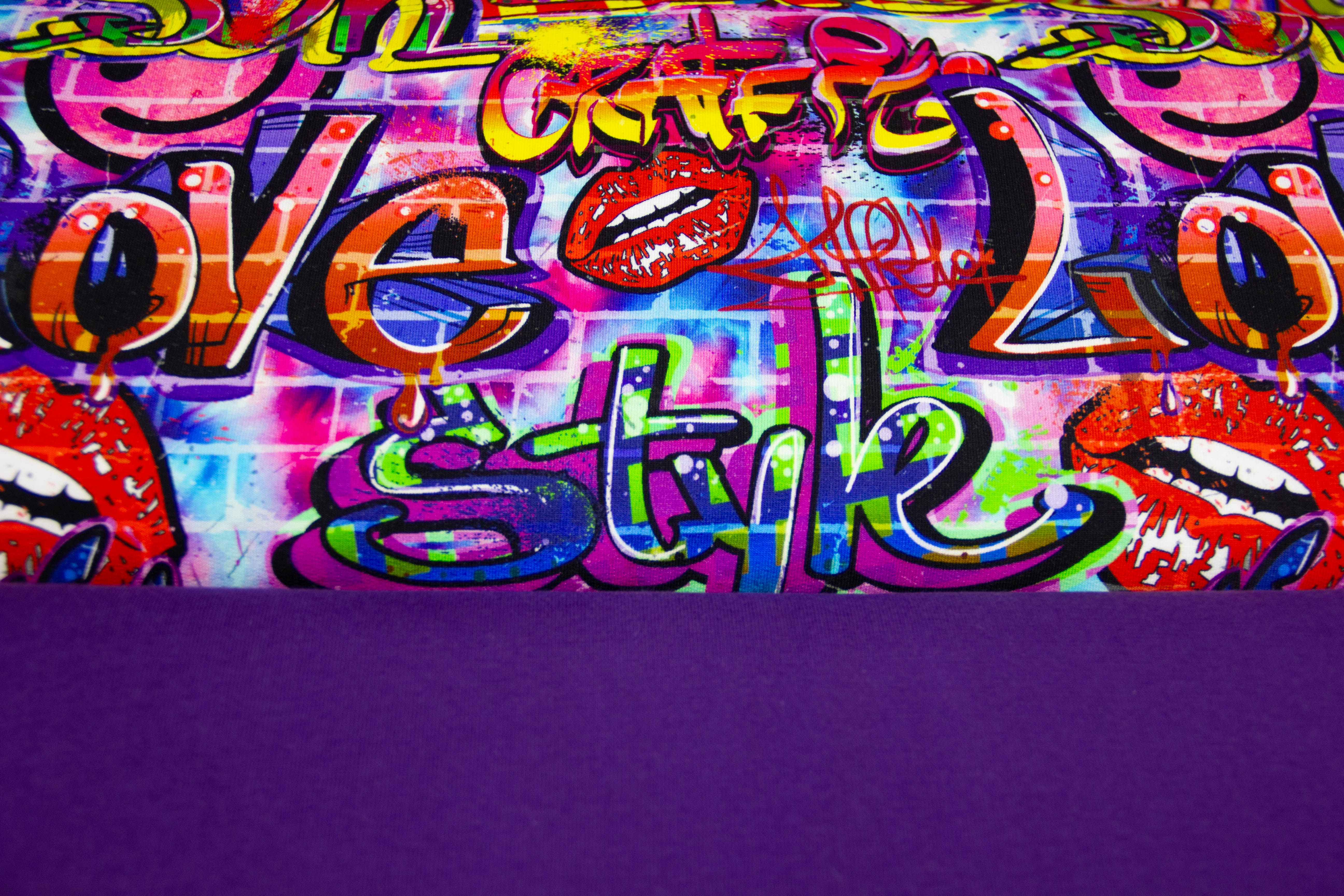 Stoffpaket French Terry + Bündchen Graffiti, pink, lila