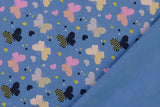 B-Ware 95 cm Jersey mit Schmetterlingen und Glitzer, blau