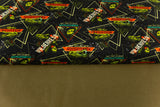 Stoffpaket French Terry + Bündchen, Jurassic King, Dinosaurier, oliv