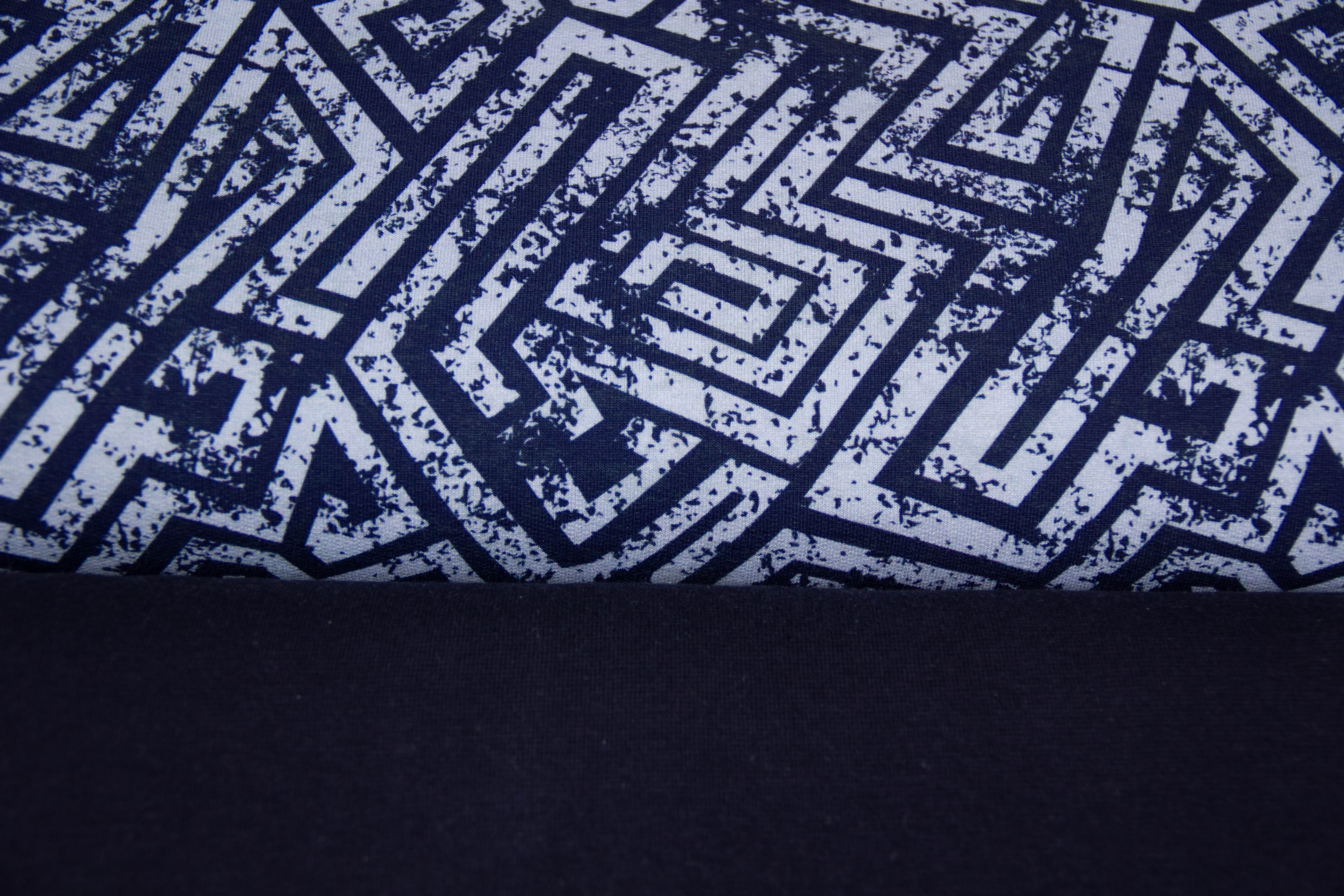 Stoffpaket French Terry + Bündchen "Labyrinth", marineblau