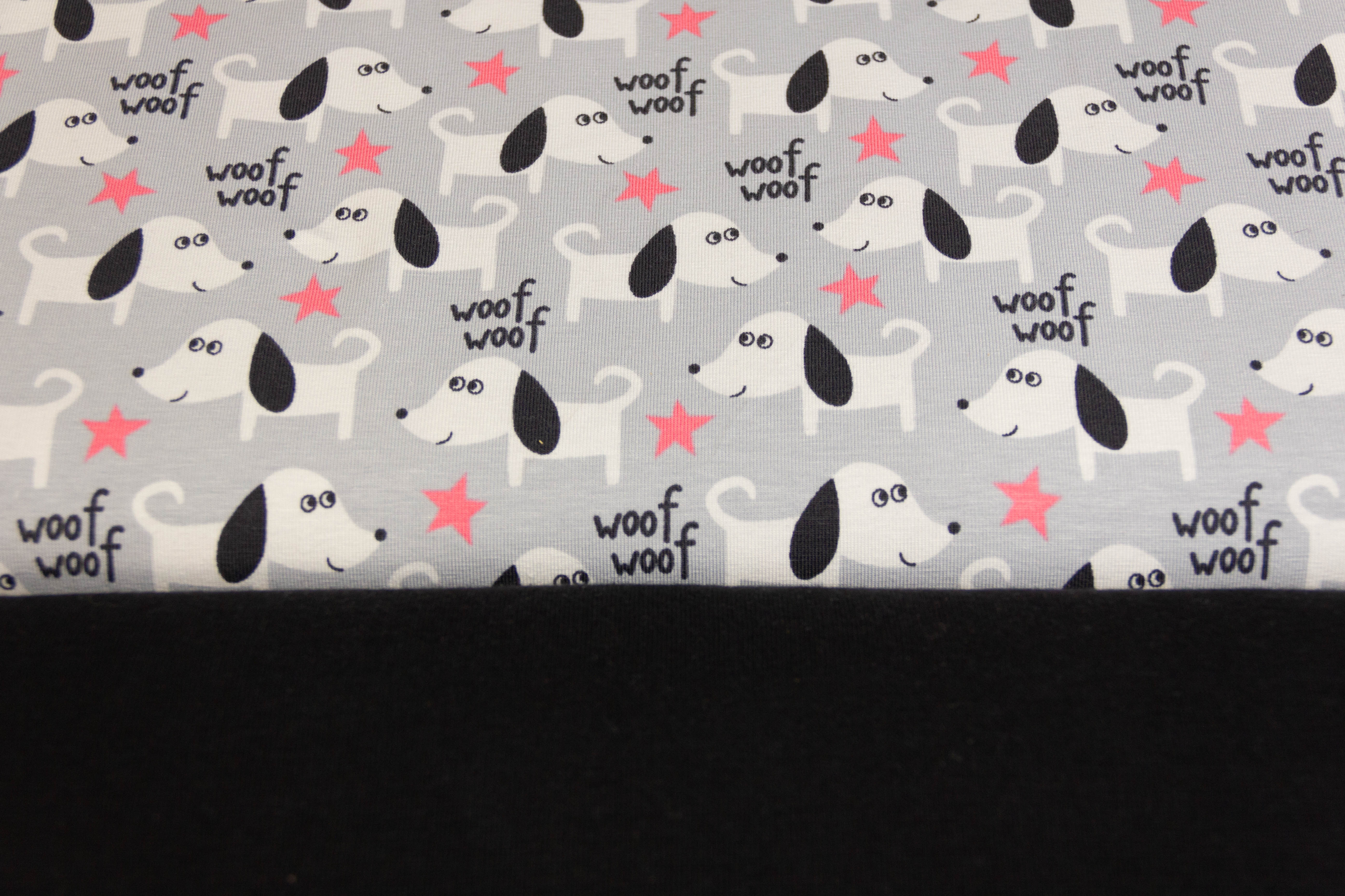 Stoffpaket Jersey + Bündchen mit Hunden, grau, schwarz