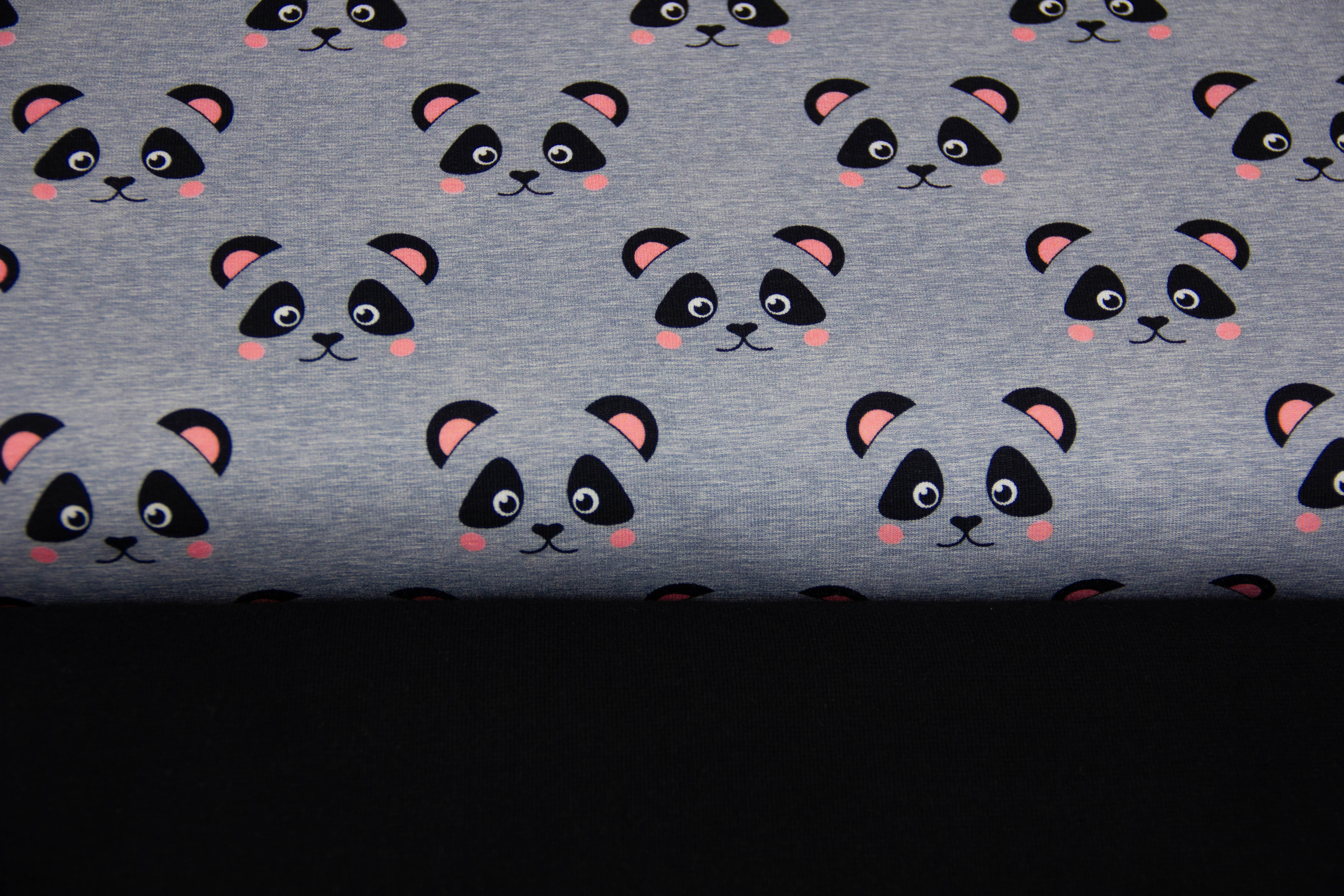 Stoffpaket French Terry + Bündchen mit Pandas, grau
