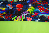 Stoffpaket Jersey + Bündchen, "Spiderman", dunkelblau, grün