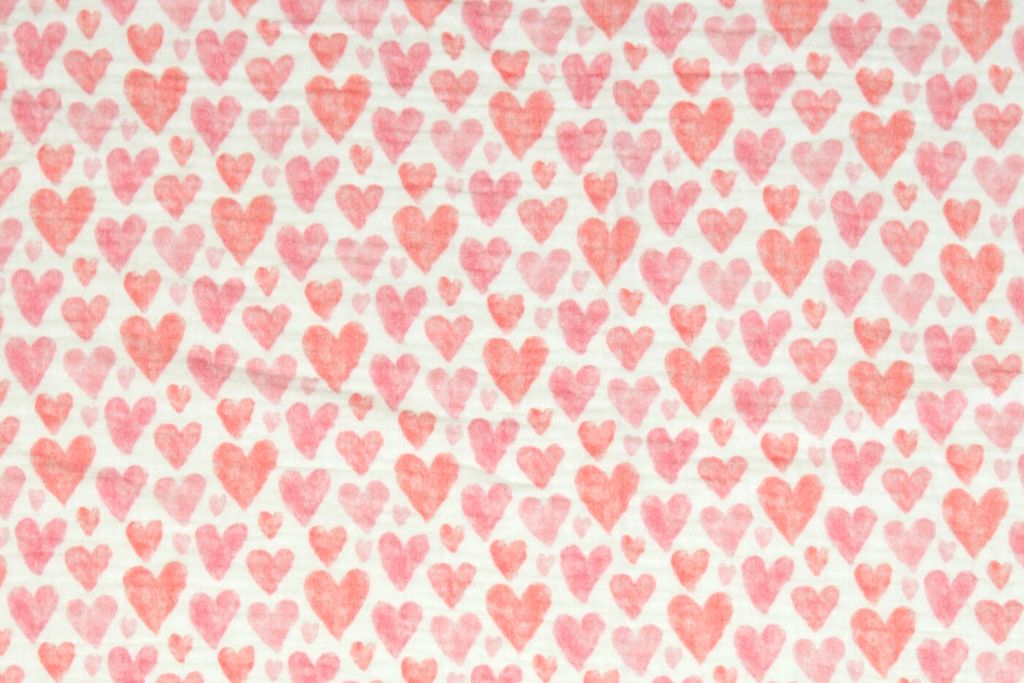 Musselin mit Herzen, rosa, weiß, 0,5 m