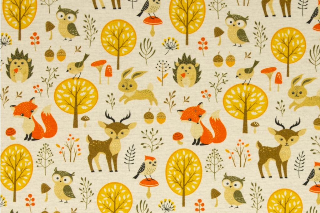 Alpenfleece mit Waldtieren, beige, 0,5 m