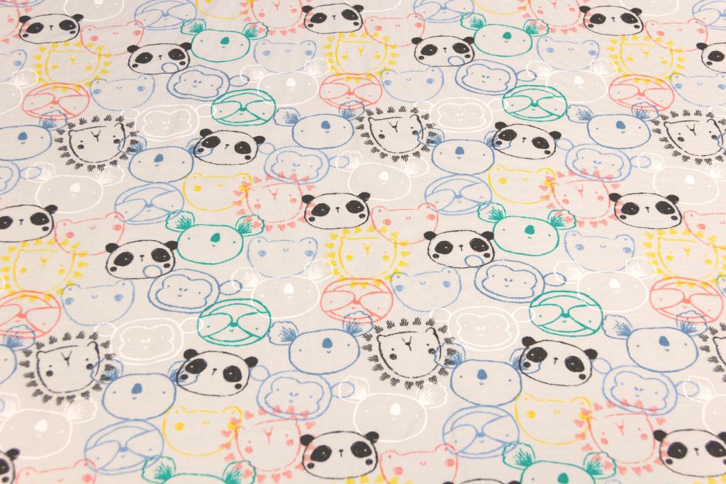 Restmenge 60 cm Jersey mit Koalas und Pandas, grau