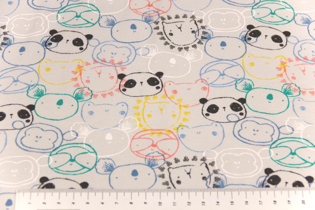 Restmenge 60 cm Jersey mit Koalas und Pandas, grau