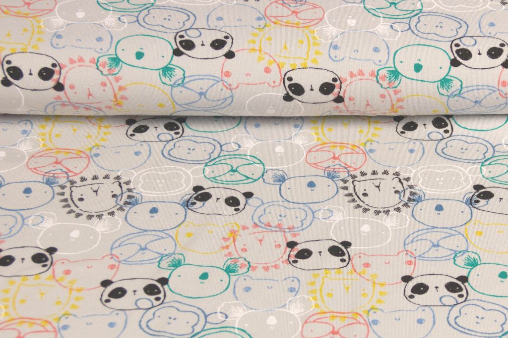 Restmenge 60 cm Jersey mit Koalas und Pandas, grau