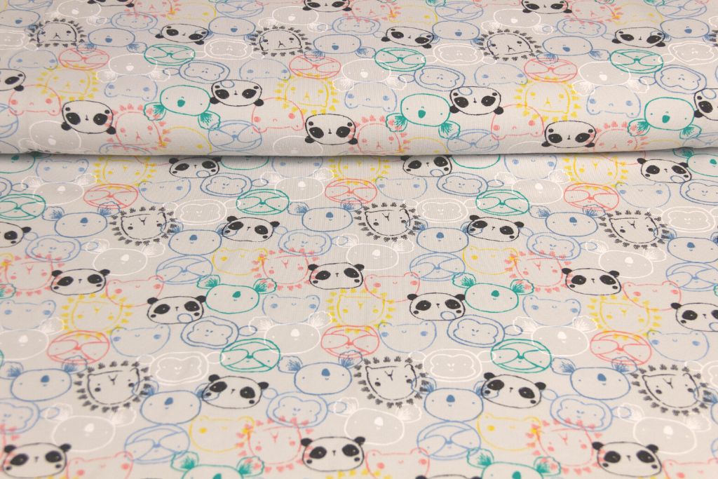 Restmenge 60 cm Jersey mit Koalas und Pandas, grau