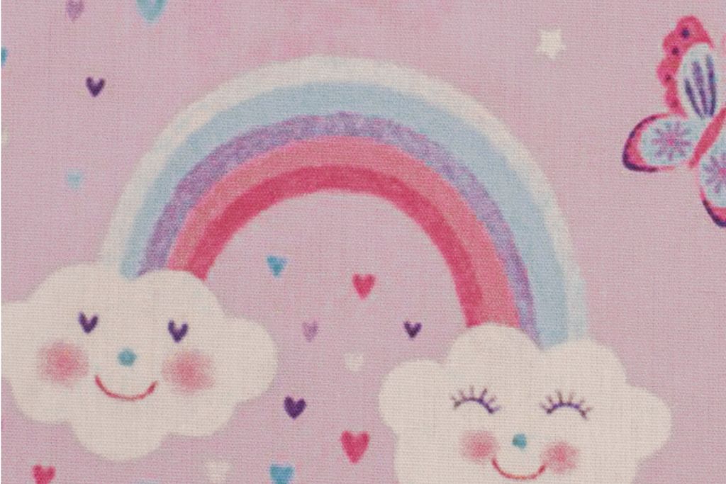 Baumwollstoff "Tim" mit Regenbogen, flieder, 0,5 m