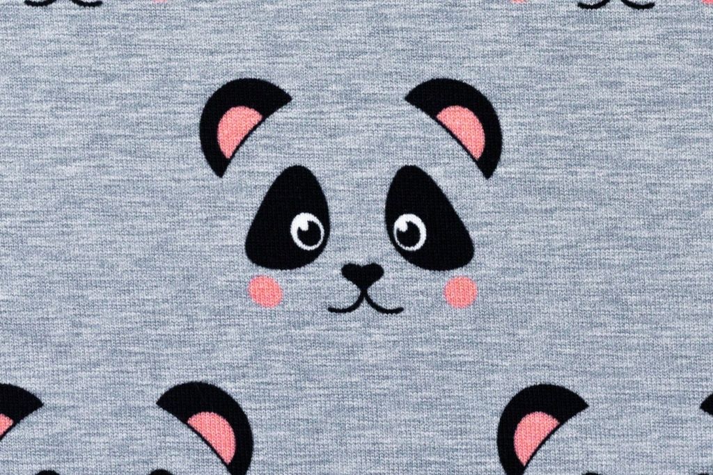 Stoffpaket French Terry + Bündchen mit Pandas, grau
