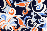 Viskose Jersey mit Blüten und Blättern, marine, 0,5 m