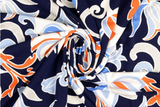 Viskose Jersey mit Blüten und Blättern, marine, 0,5 m