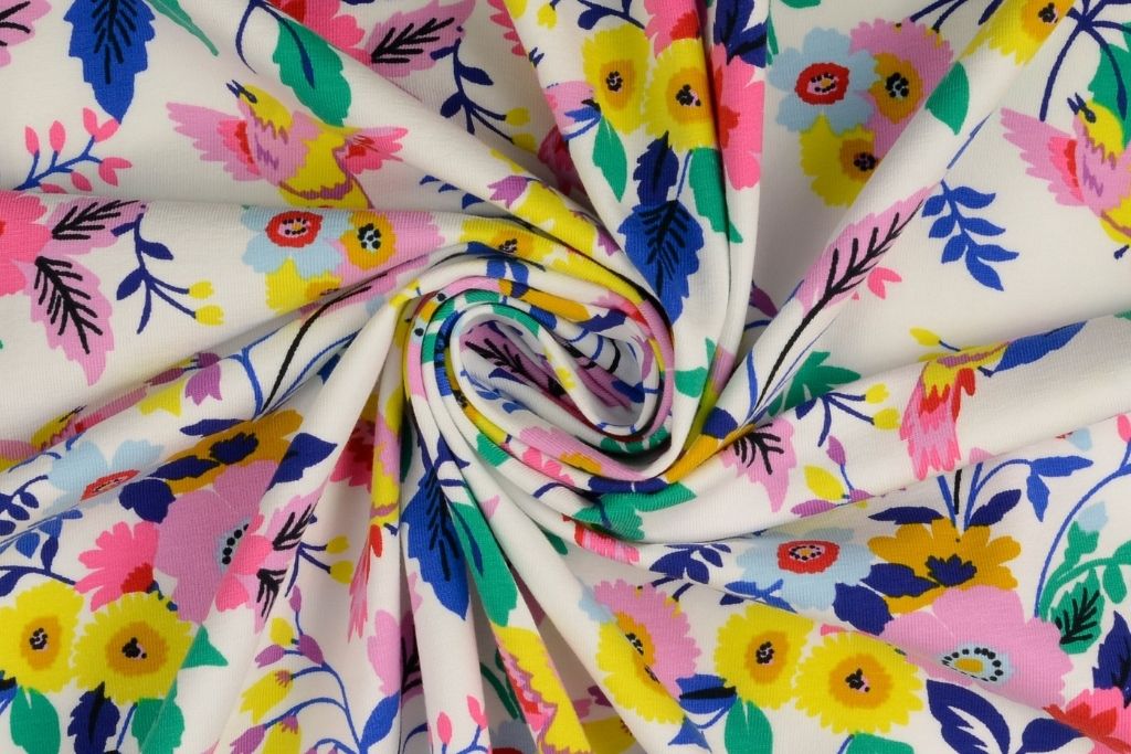 Stoffpaket Jersey mit Vögeln und Blumen, rosa