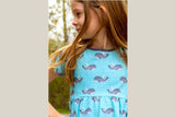 Jersey mit süßen Walen und Möwen, mint, 0,5 m