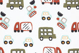 Baumwollwebware, Popeline mit Fahrzeugen, wollweiß, 0,5 m