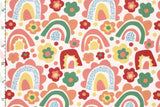 Baumwollwebware, mit Blumen und Regenbogen, wollweiß, 0,5 m
